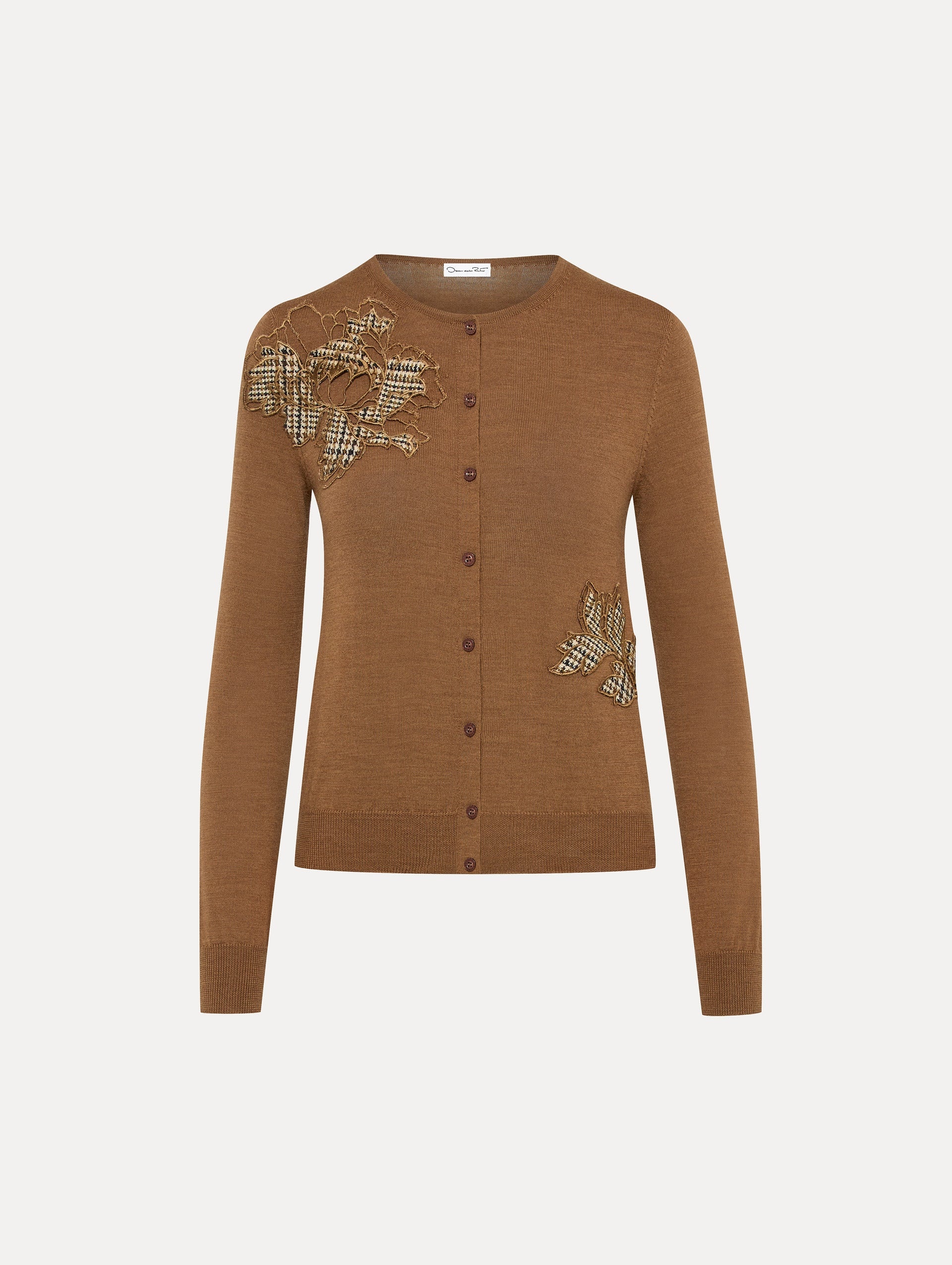 PEONY GUIPURE APPLIQUÉ PLAID CARDIGAN - 1