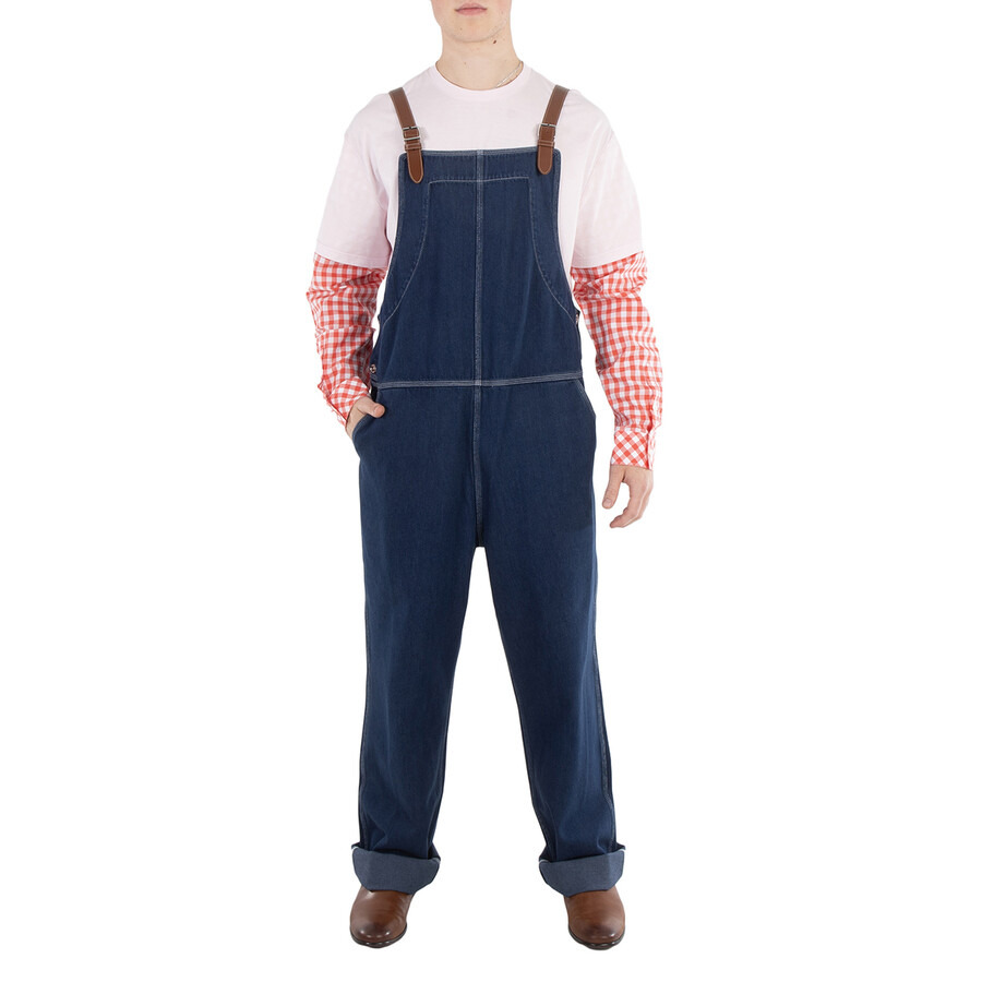 Burberry Dark Canvas Blue Leather-Trim Denim Dungarees - 3