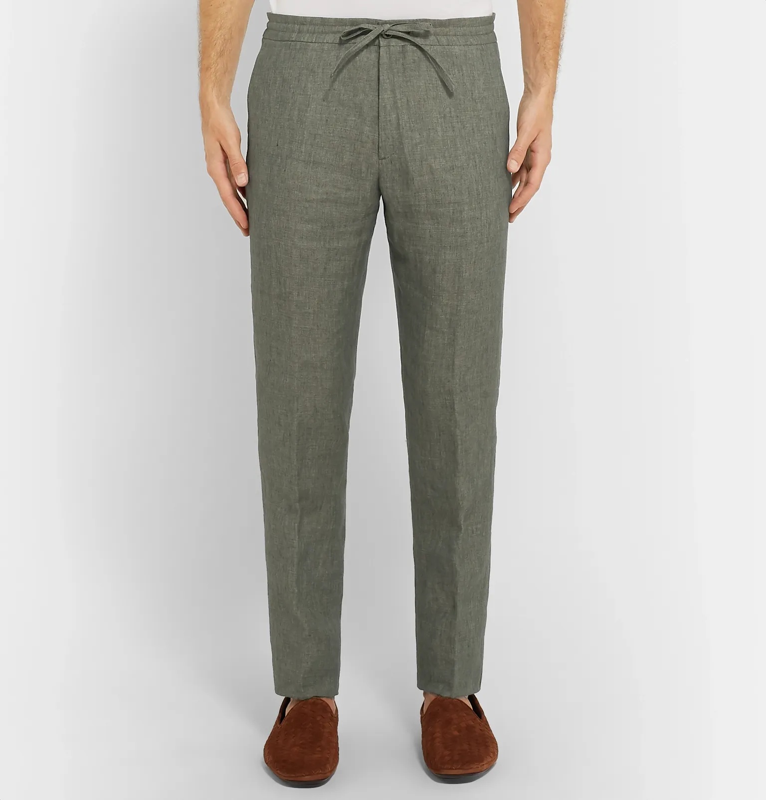 Slim-Fit Linen Drawstring Trousers - 16