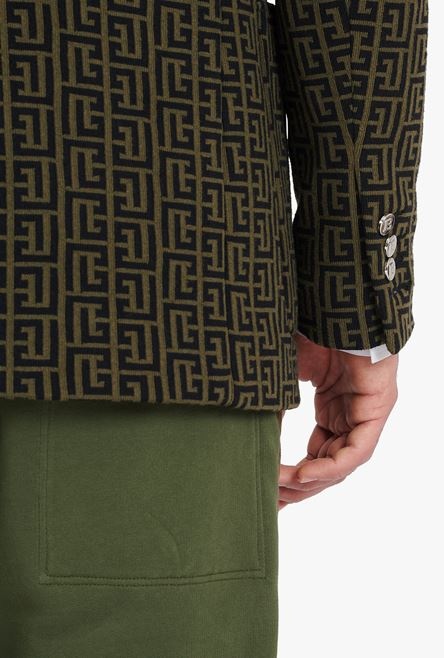 Khaki and black jacquard blazer with Balmain monogram - 6