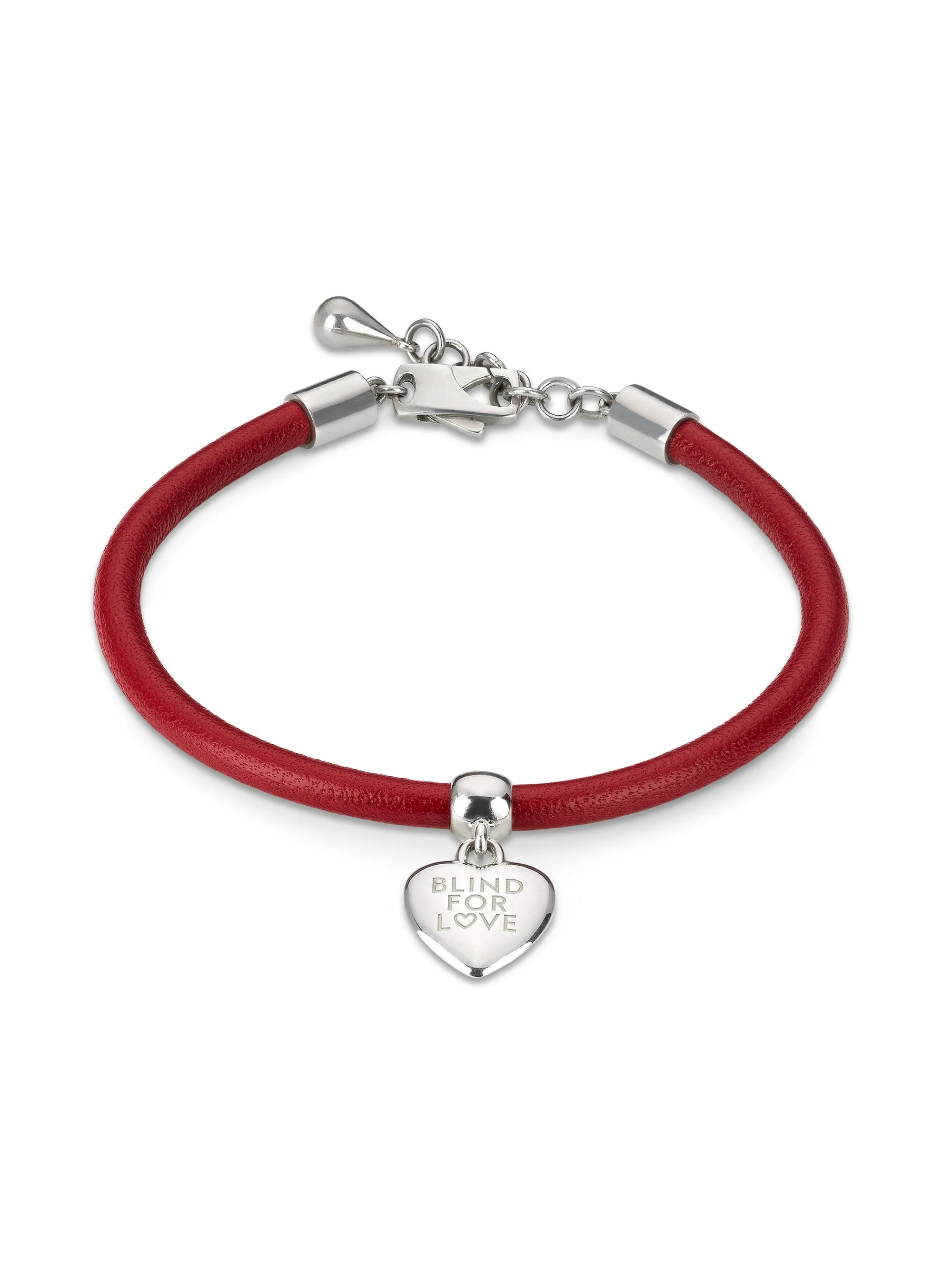 Women's Blind For Love Sterling Silver & Leather Heart Charm Bracelet - Red - 1