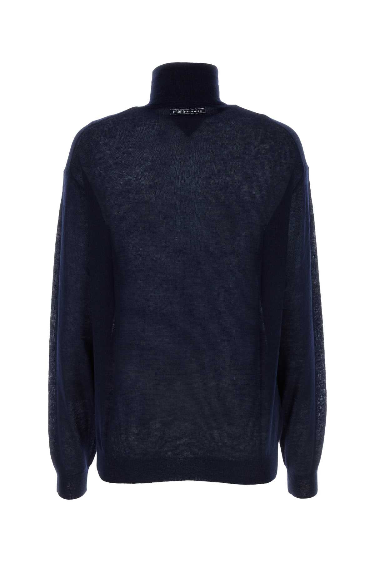 Prada Women Navy Blue Cashmere See-Through Sweater - 2