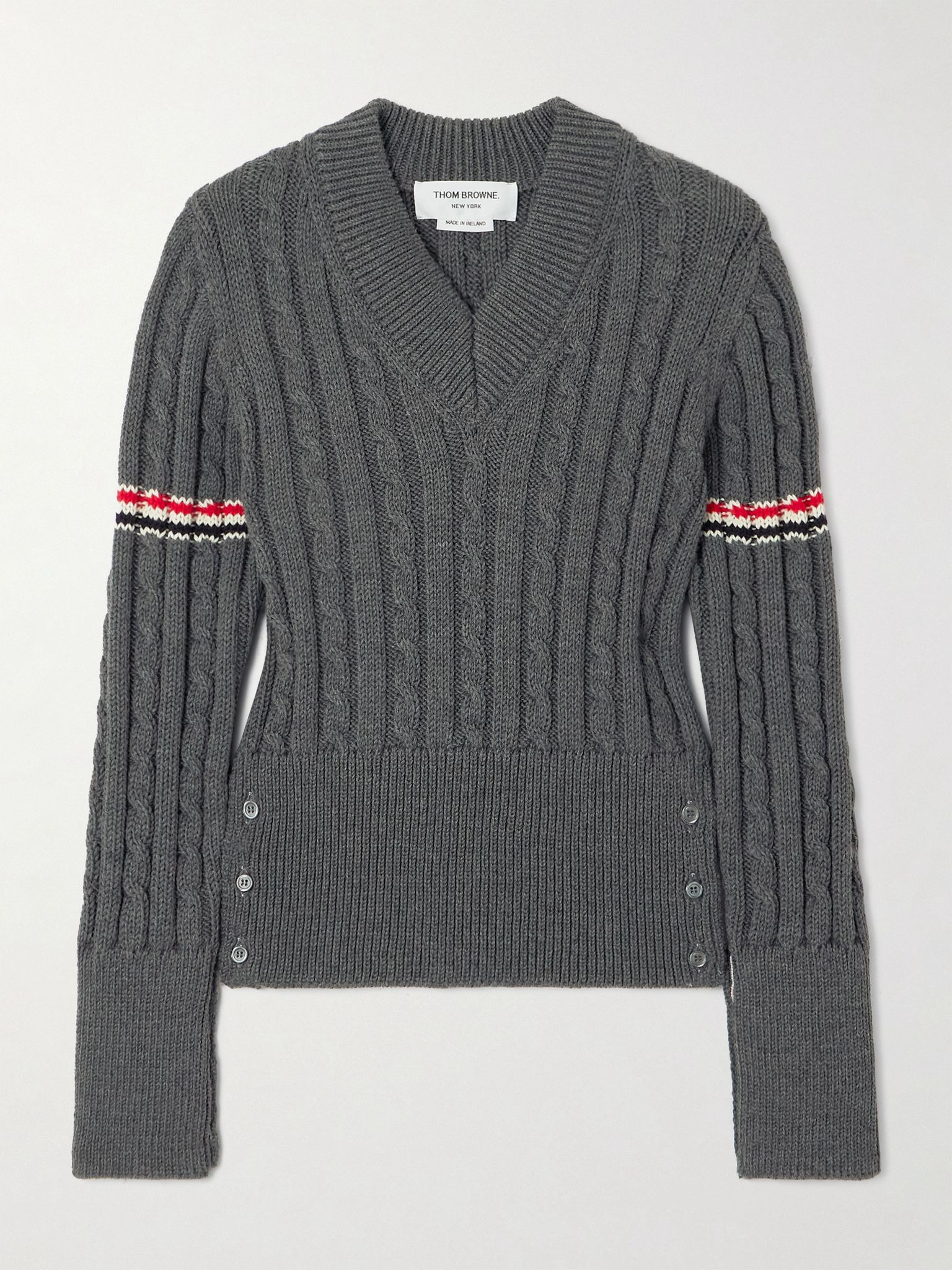 Striped cable-knit wool sweater Gray - 1