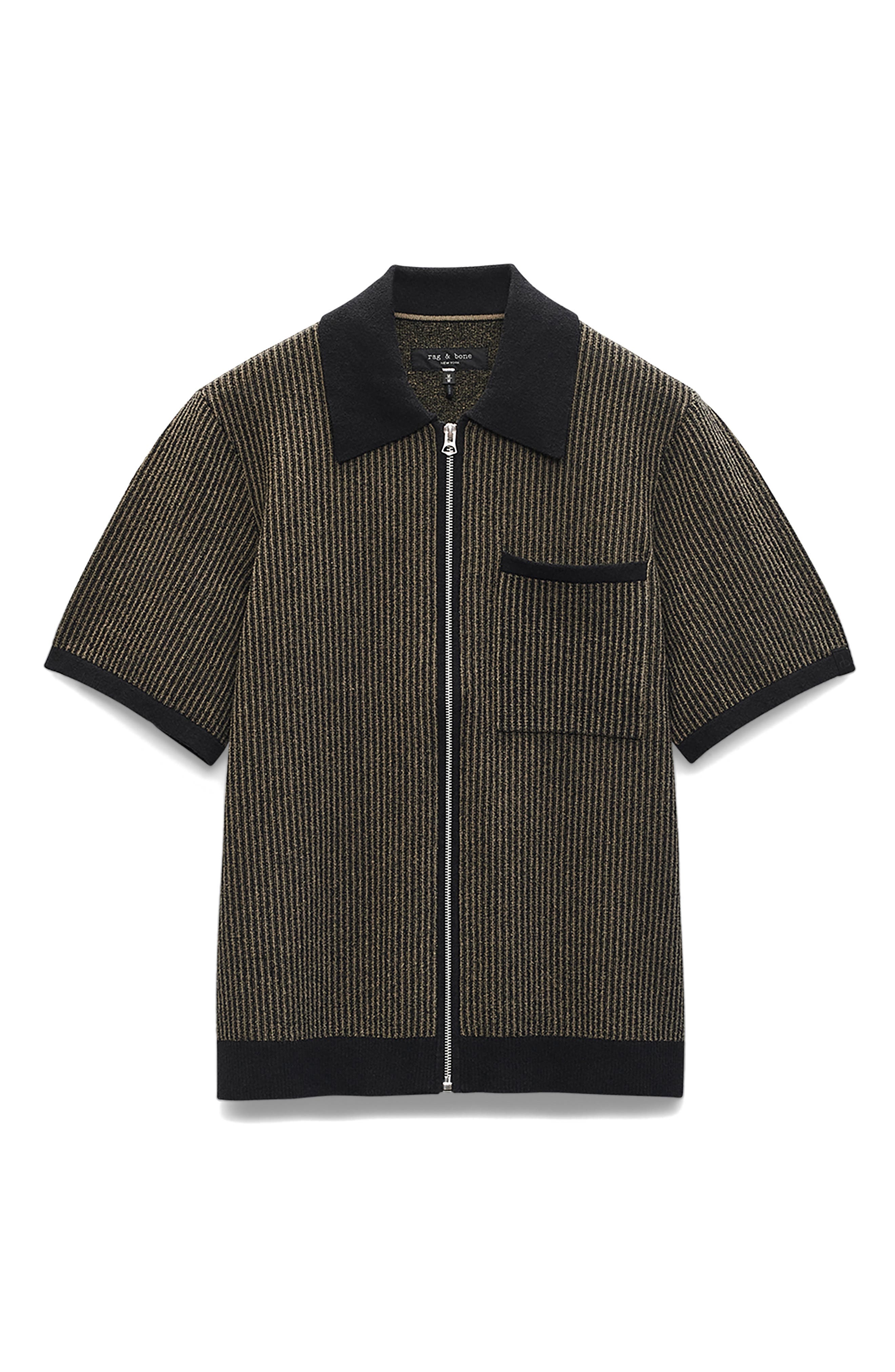 rag & bone Zuma Jacquard Stripe Short Sleeve Knit Zip-Up Shirt in Black at Nordstrom - 4