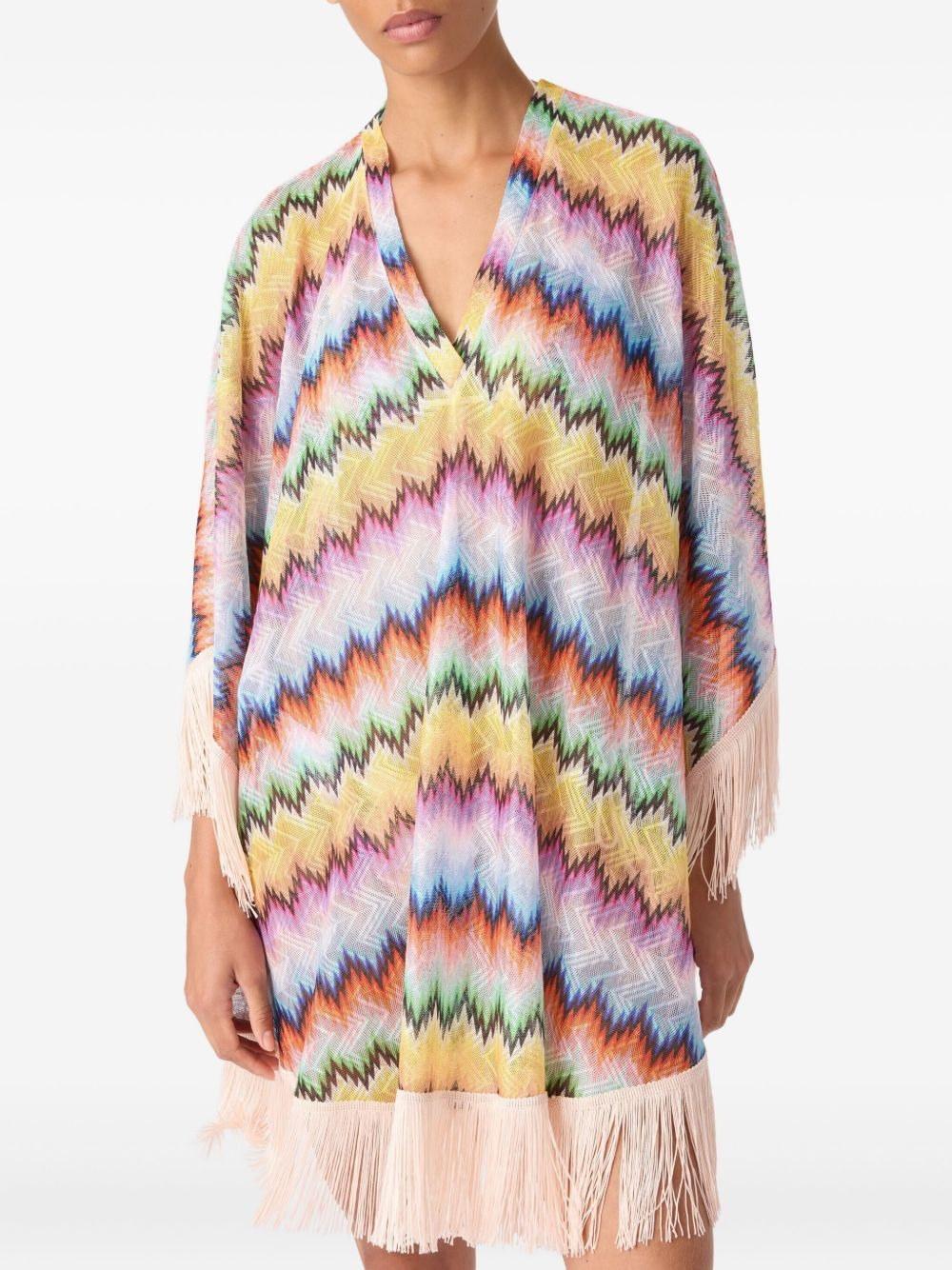 zigzag-pattern fringed midi dress - 2