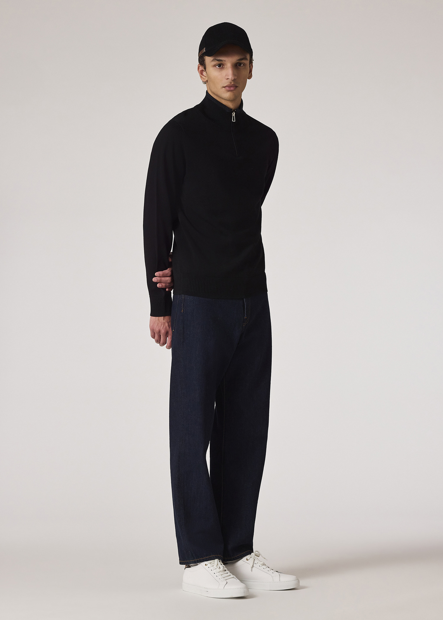 Black Merino Wool Half-Zip Sweater - 4