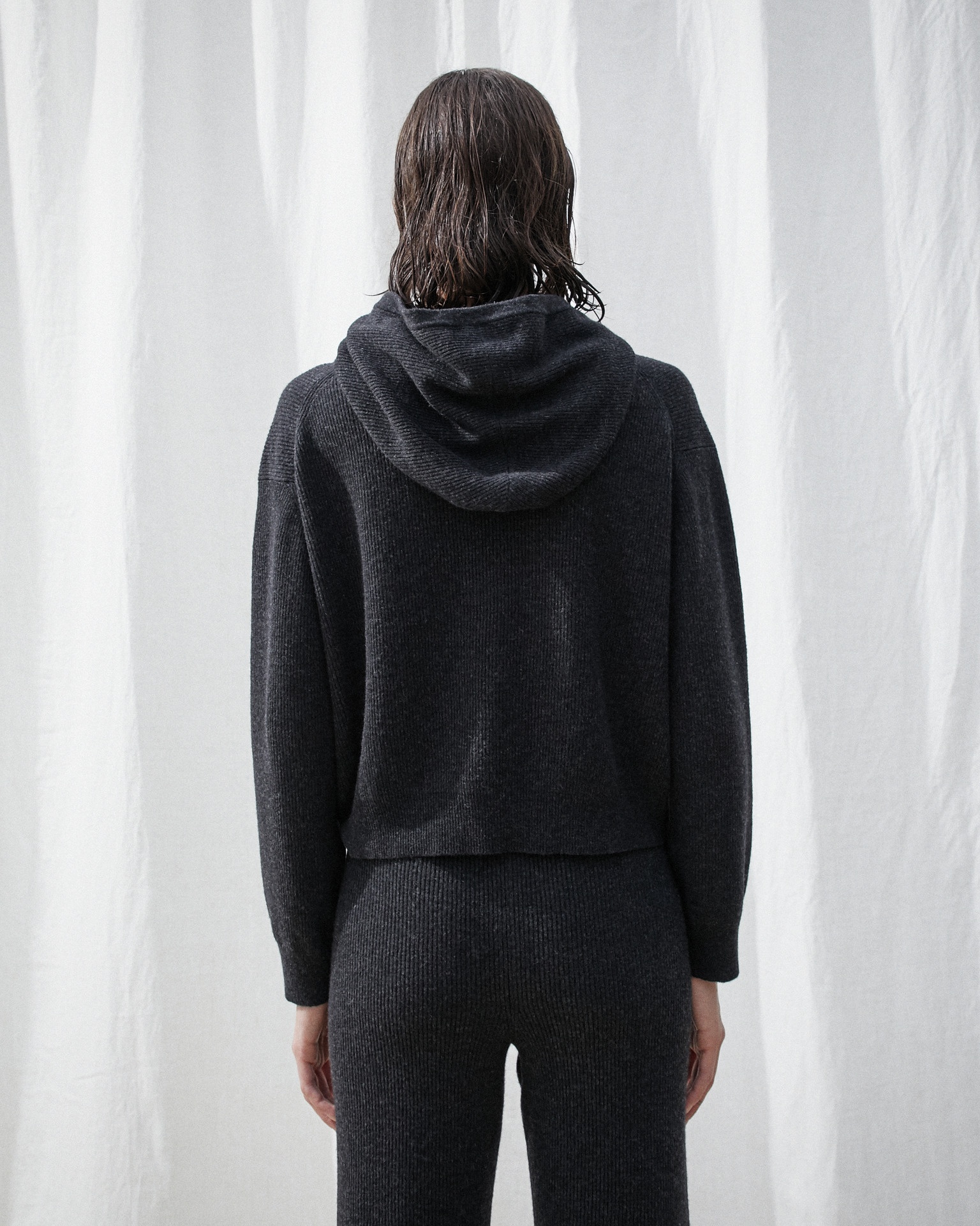 MOG - Cashmere blend knit hoodie - Charcoal - 5