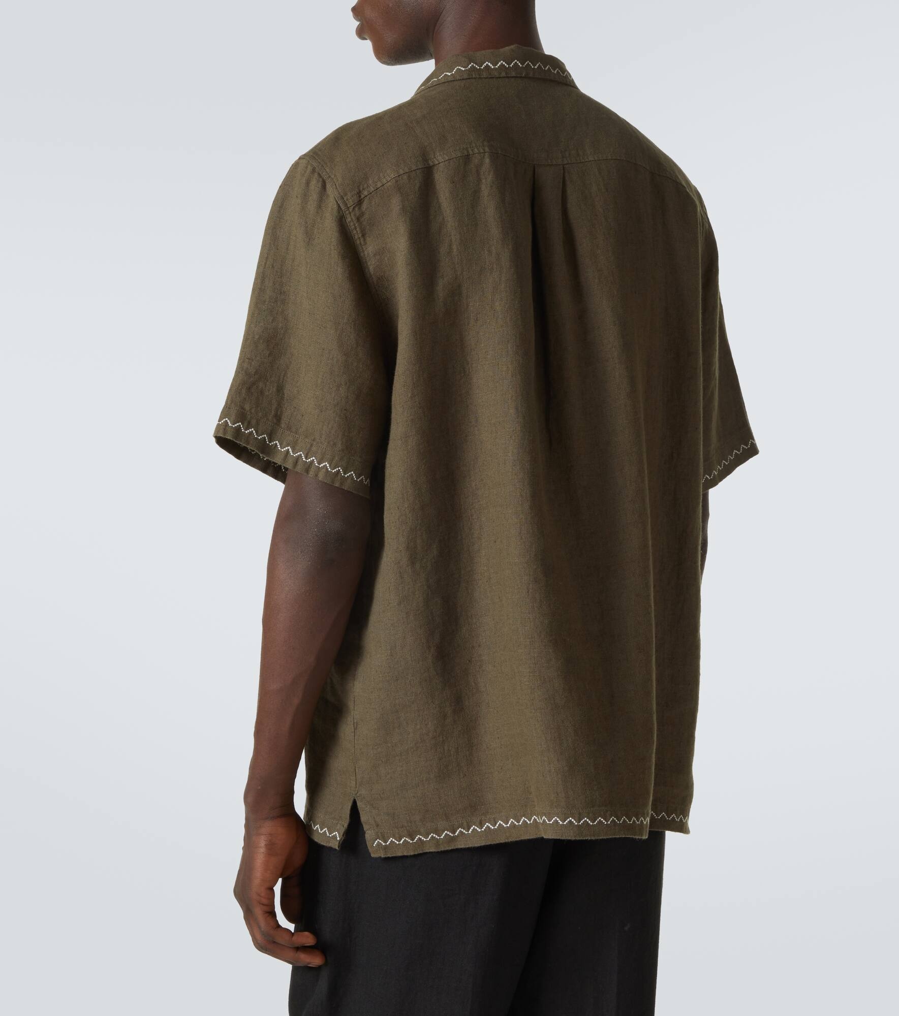 Flavio embroidered linen bowling shirt - 4