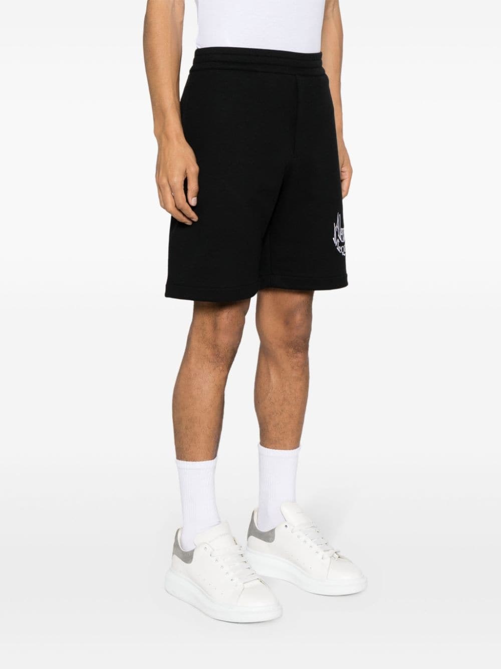 logo-embroidered cotton track shorts - 3