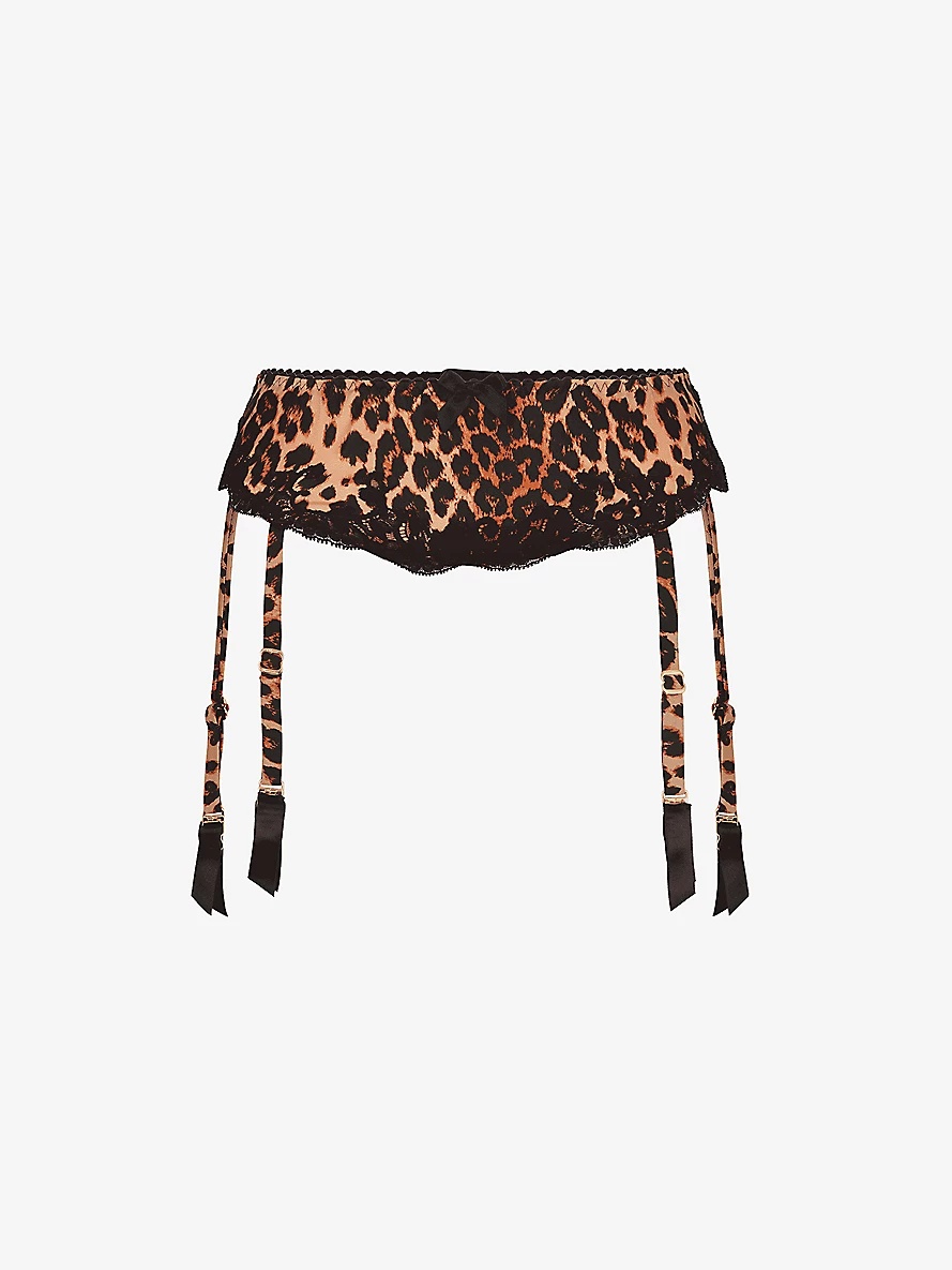 Molly leopard-print high-rise stretch-silk suspenders - 1