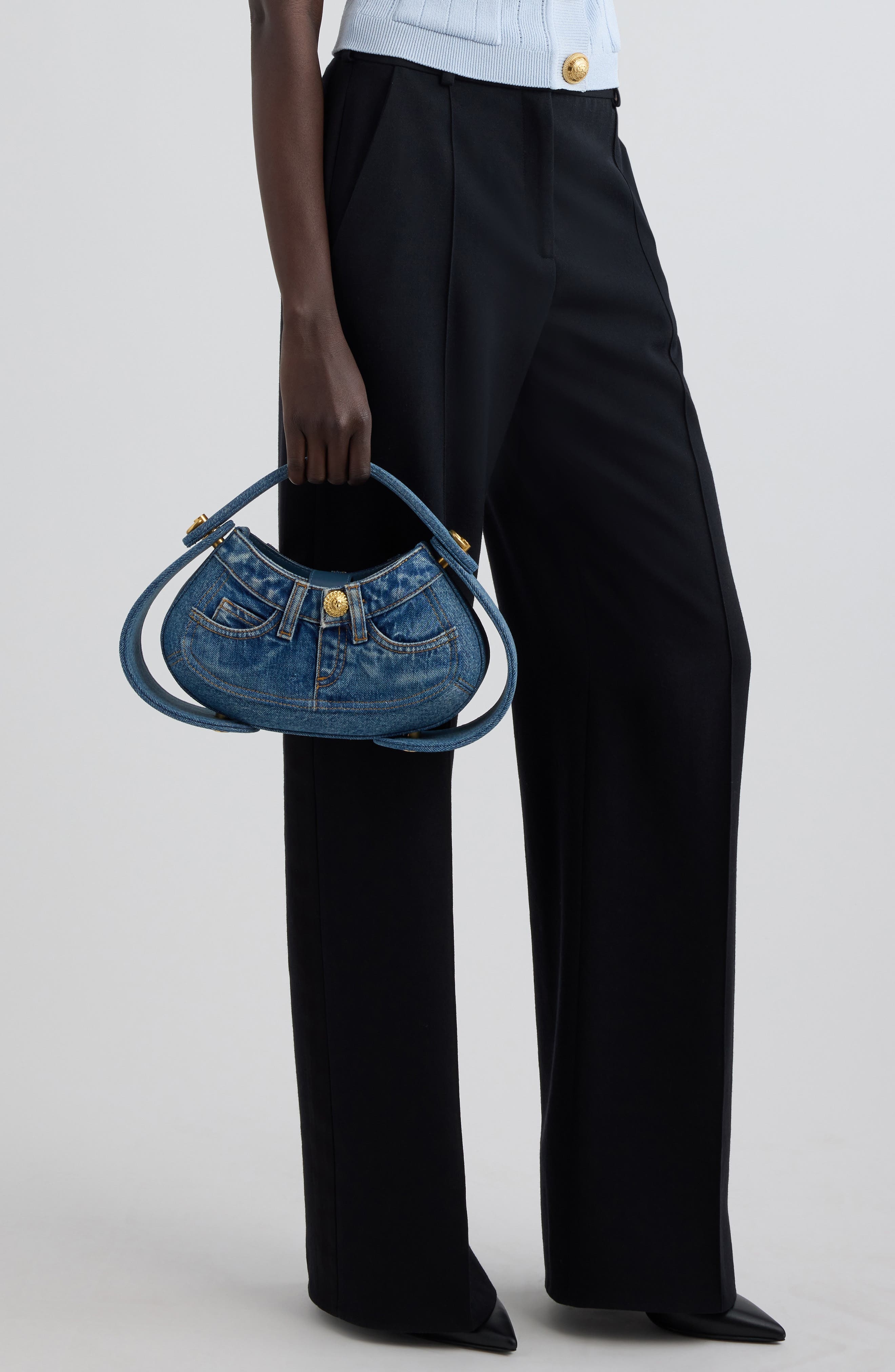 Balmain Medium Jolie Madame Denim Top Handle Bag in 6Ff Denim at Nordstrom - 2