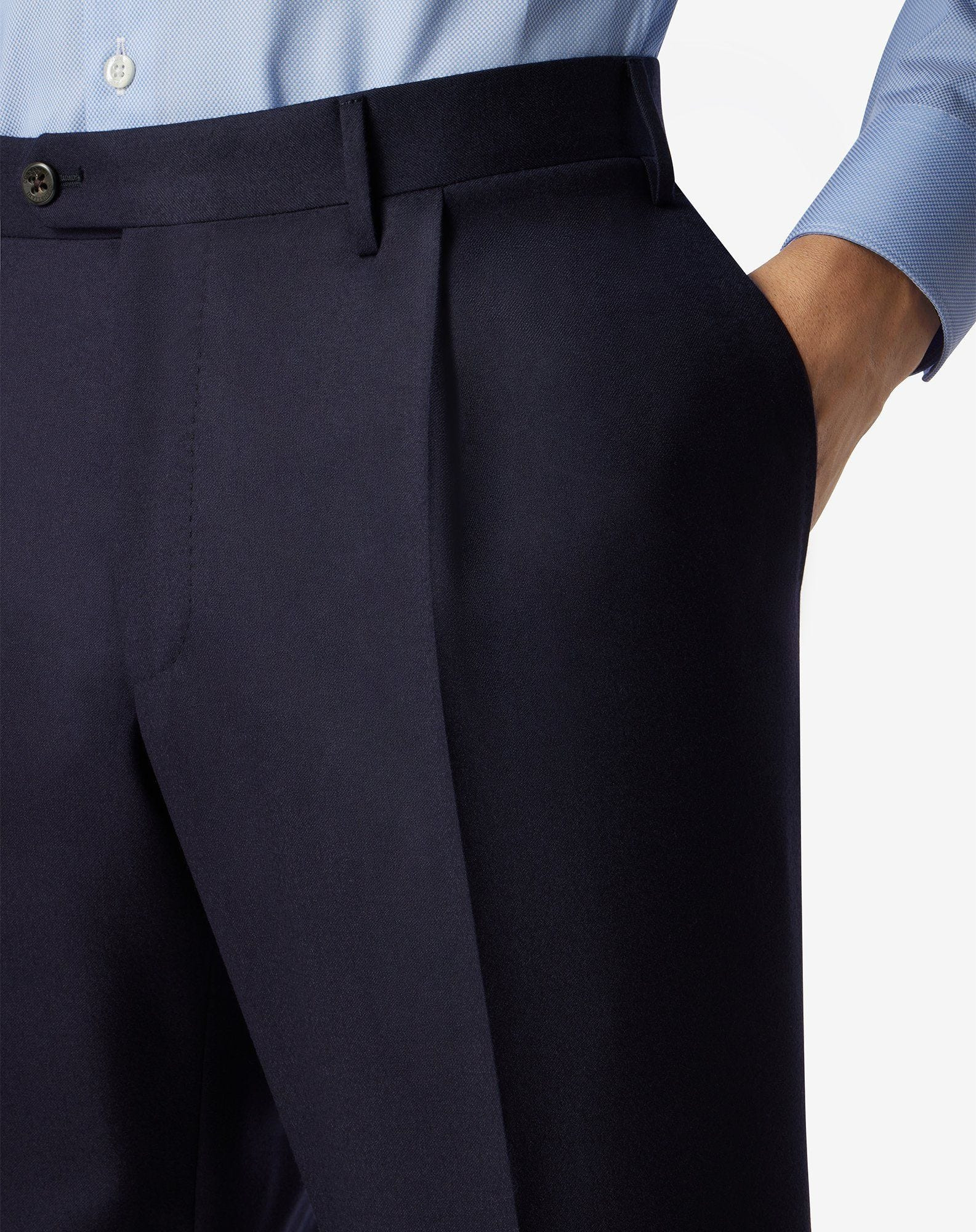 Dark blue 1 pleated pure wool trousers - 5