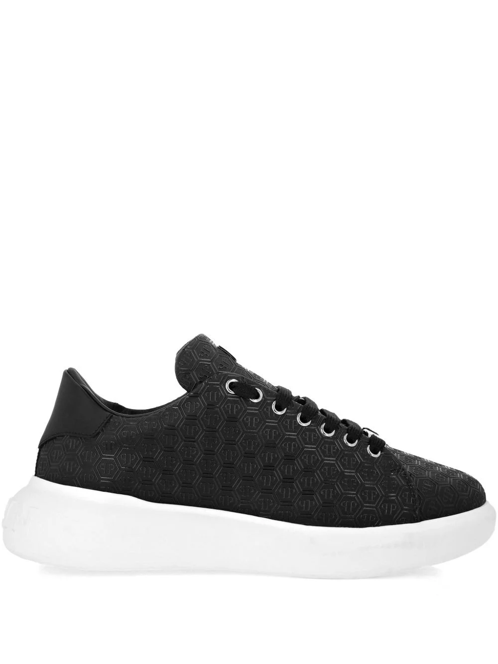 monogram-embossed leather sneakers - 1