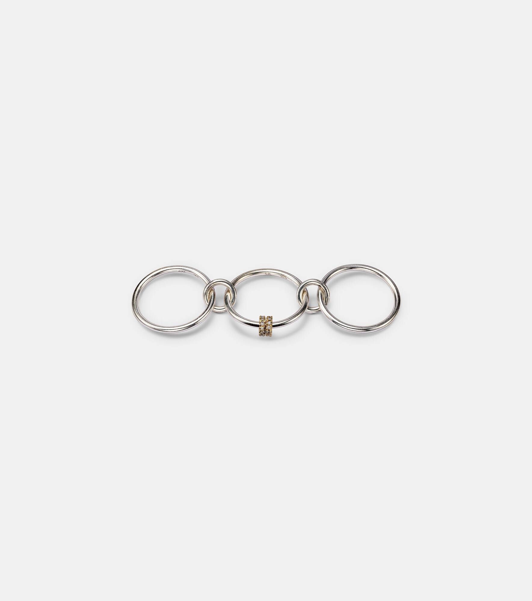 Sterling silver and 18kt gold linked rings with diamonds - 4