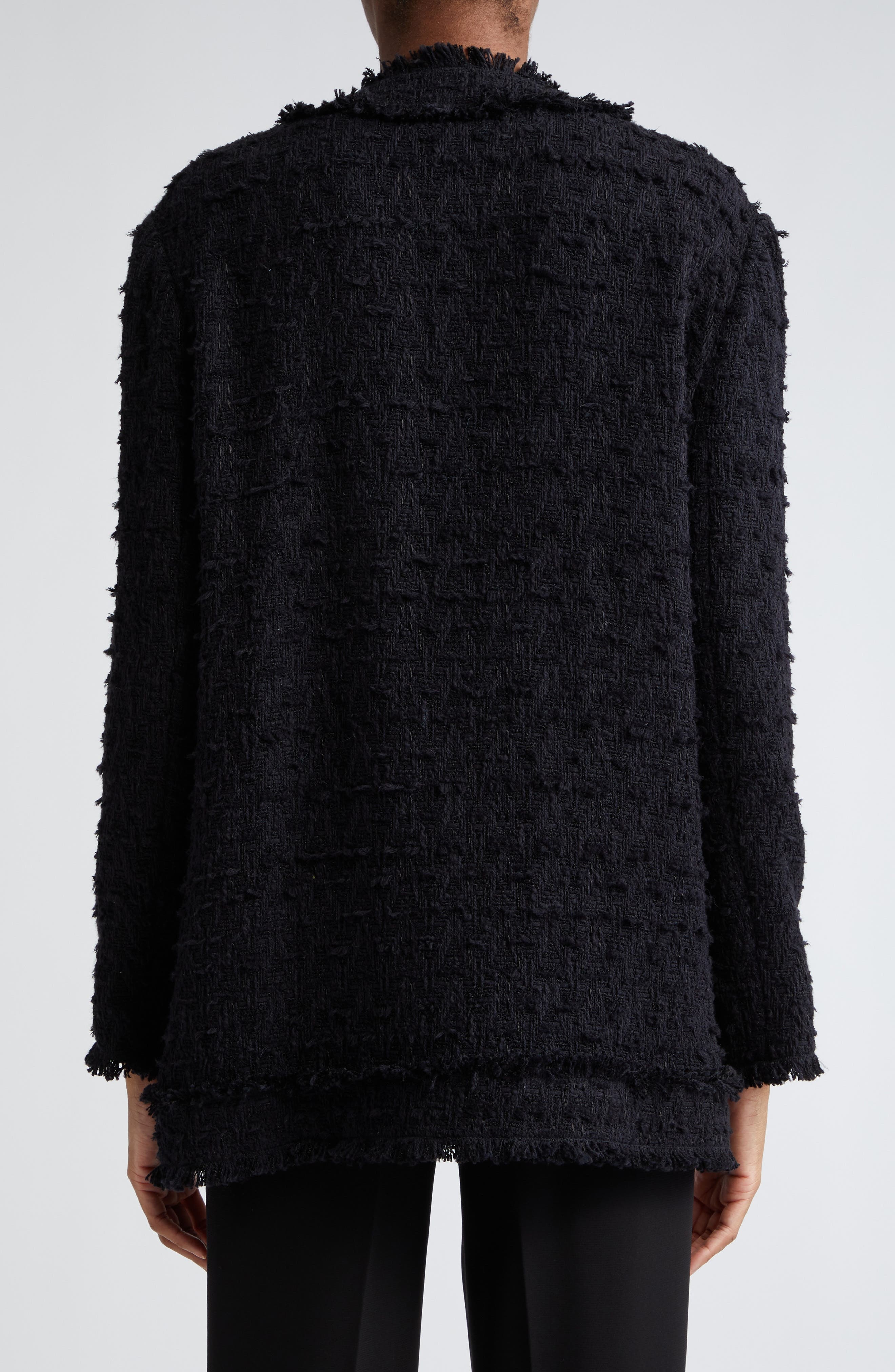 Logo Button Collarless Tweed Jacket - 3