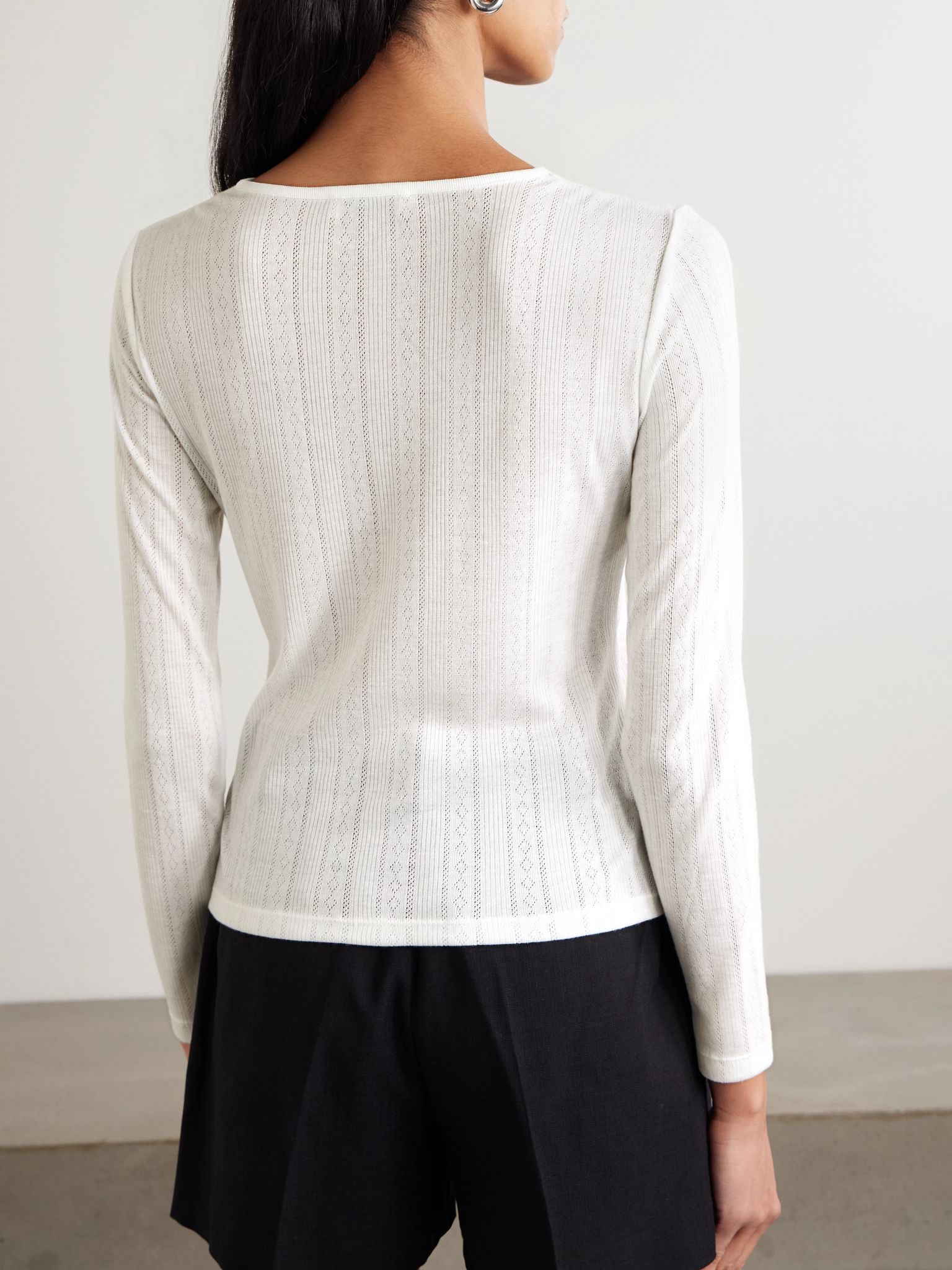Pia pointelle-knit Henley top Off-white - 4