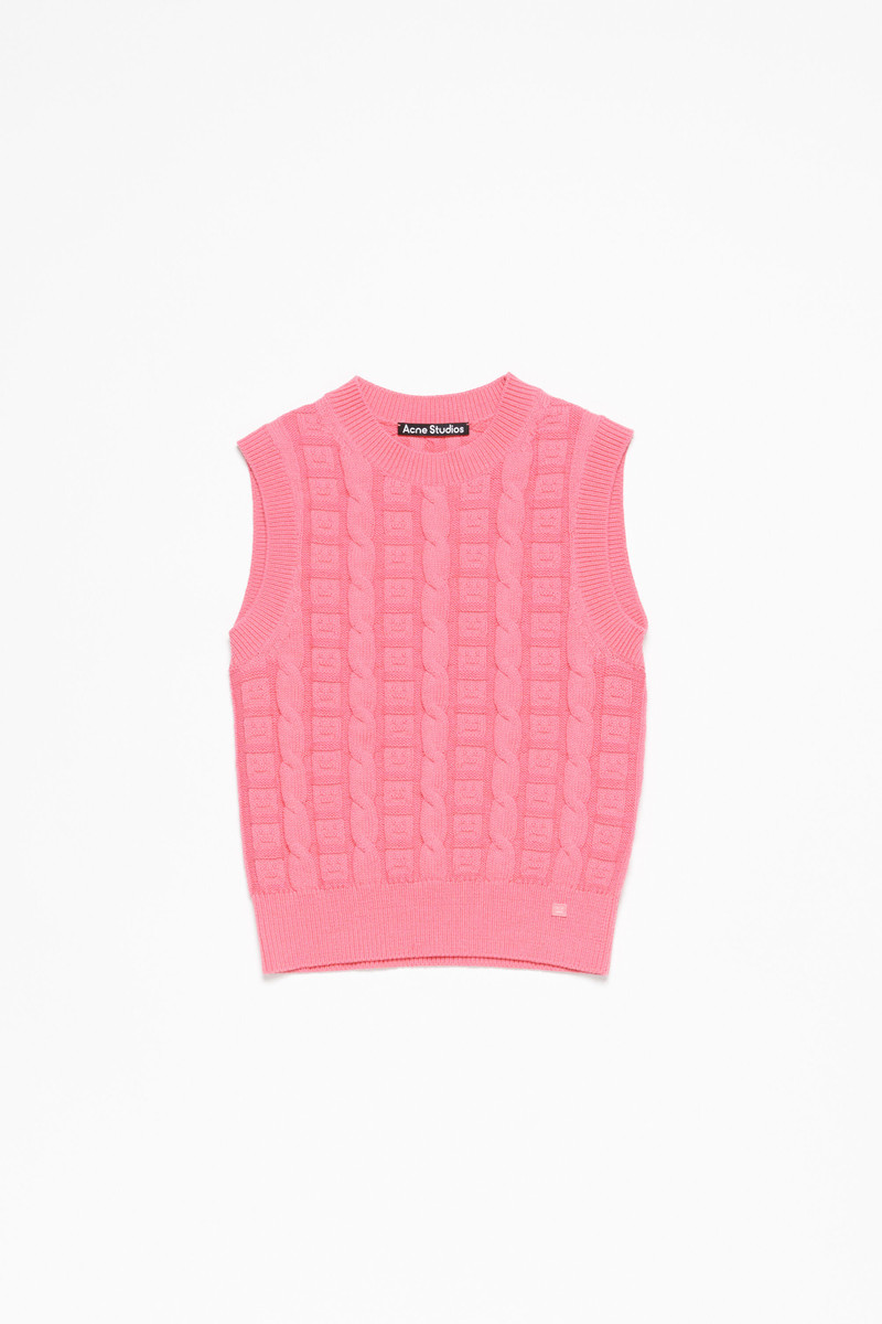 Cable wool sleeveless jumper - Tango pink 1