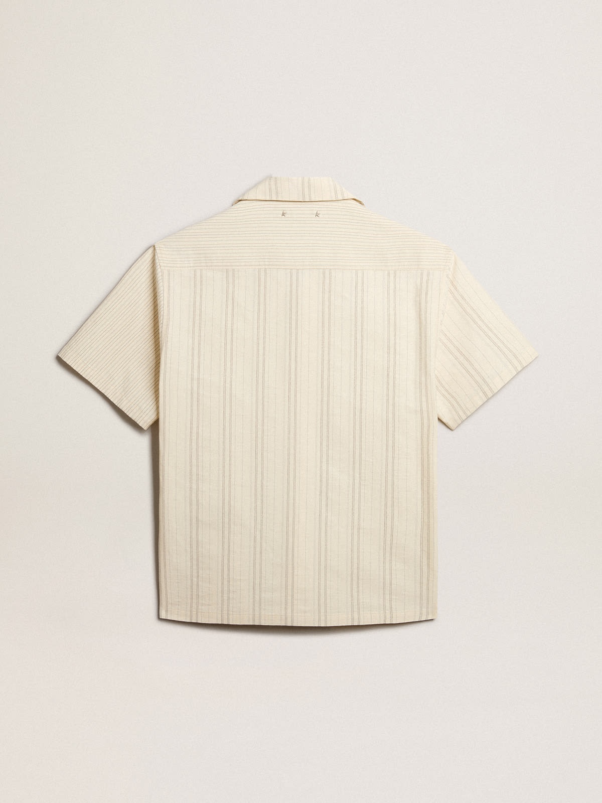 Men's short-sleeved shirt in ecru-colored cotton - 6