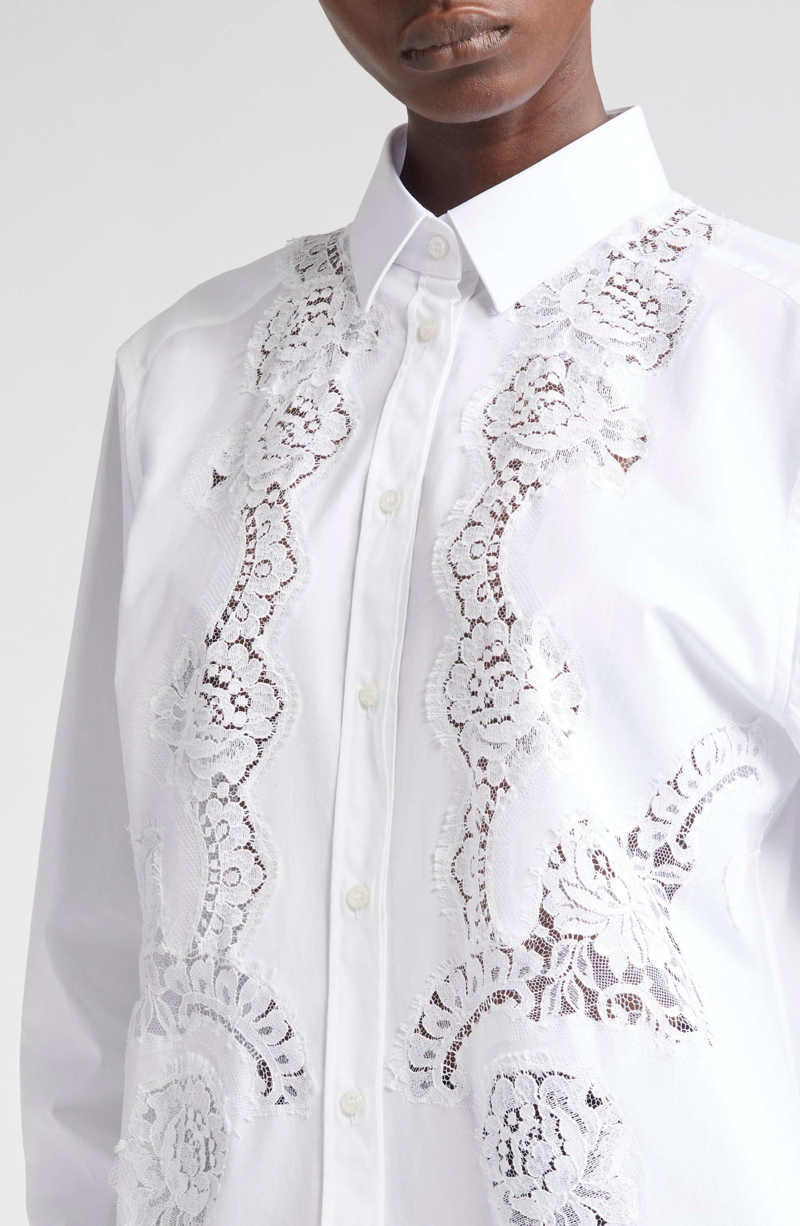 Dolce&Gabbana Cordonetto Lace Detail Poplin Button-Up Shirt in W0800 Bianco Ottico at Nordstrom - 5