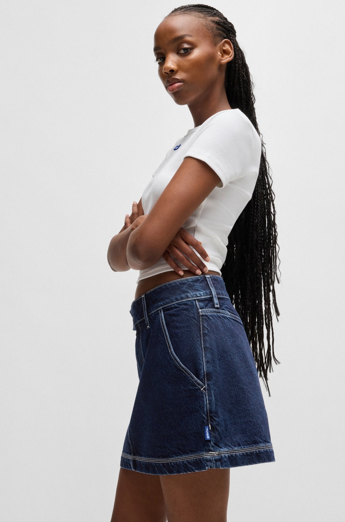 DENIM MINI SKIRT WITH CONTRAST STITCHING - 5