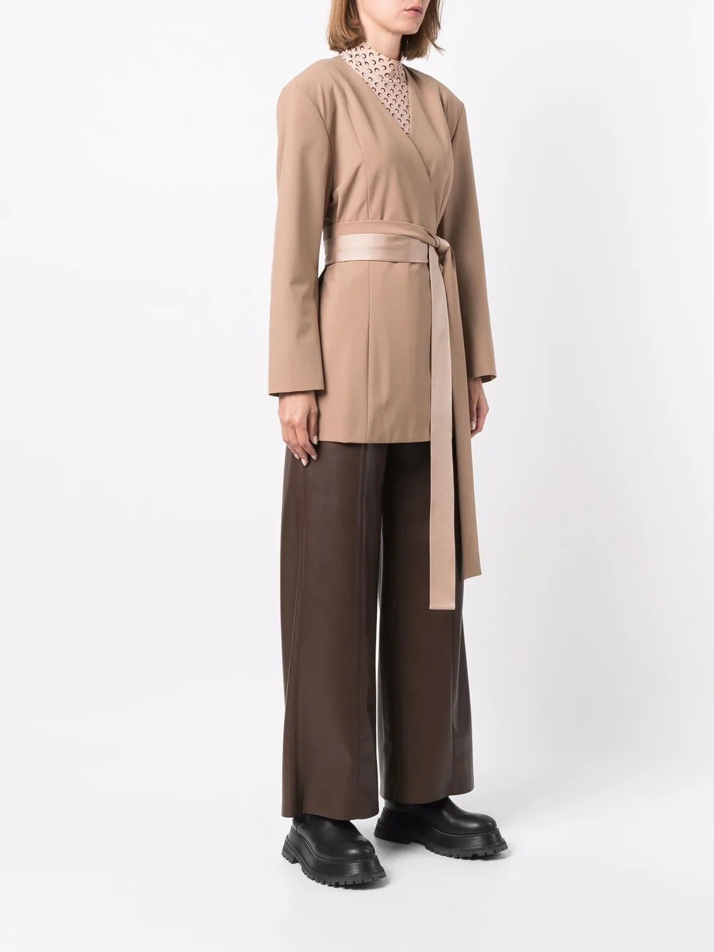 long-sleeve tied-waist jacket - 3
