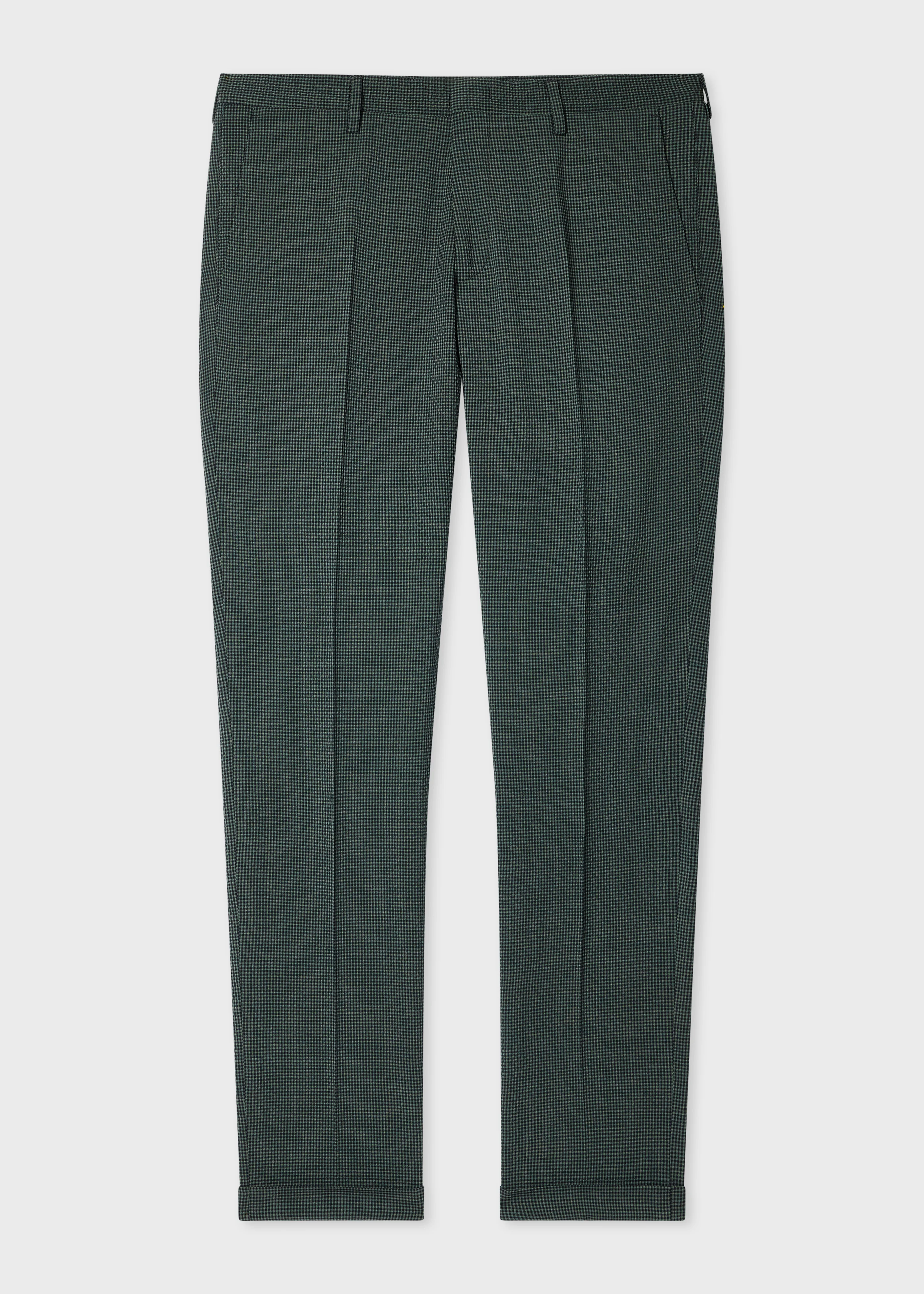 Dark Green Stretch-Wool Seersucker Check Trousers - 1