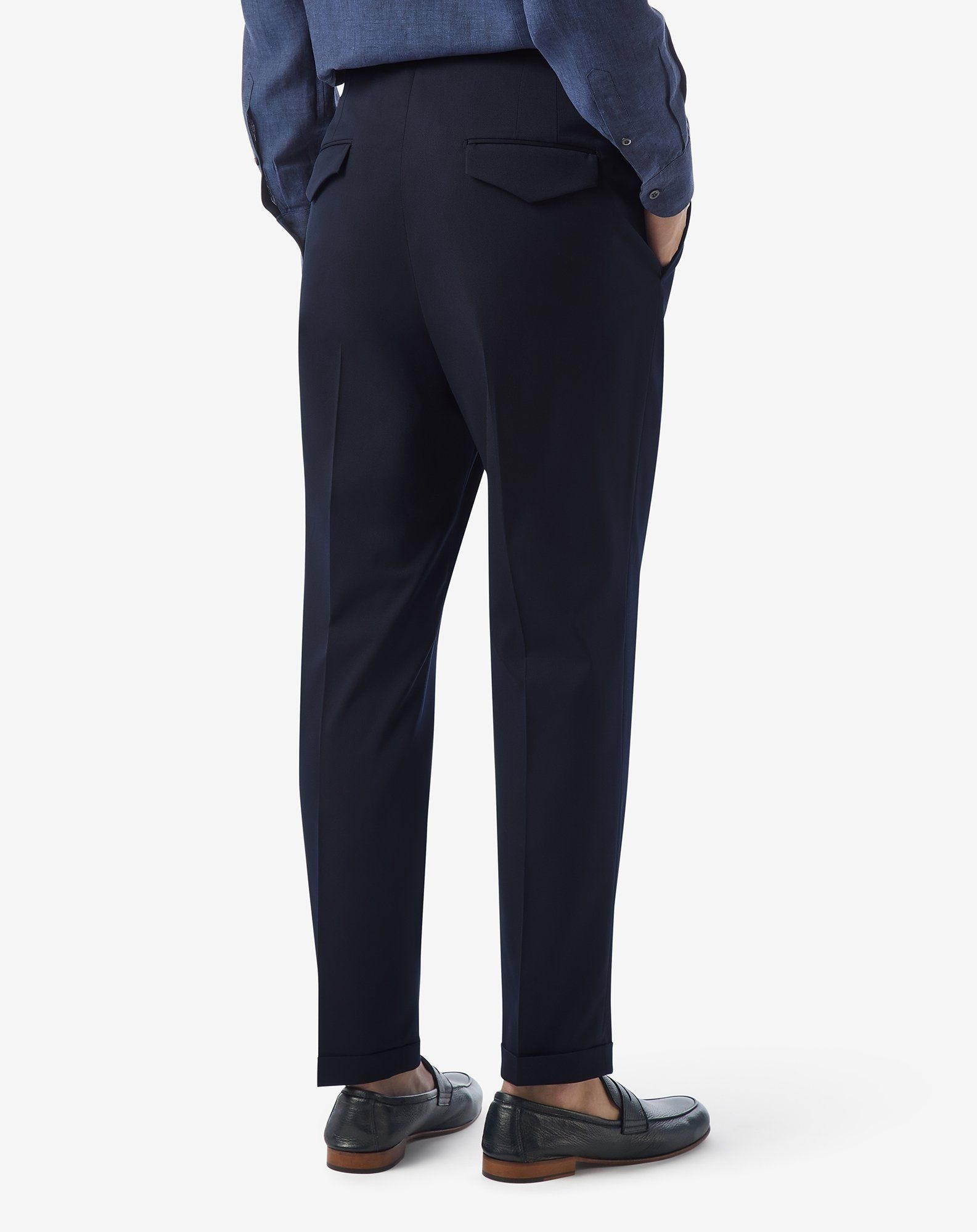 Navy blue stretch wool trousers - 4
