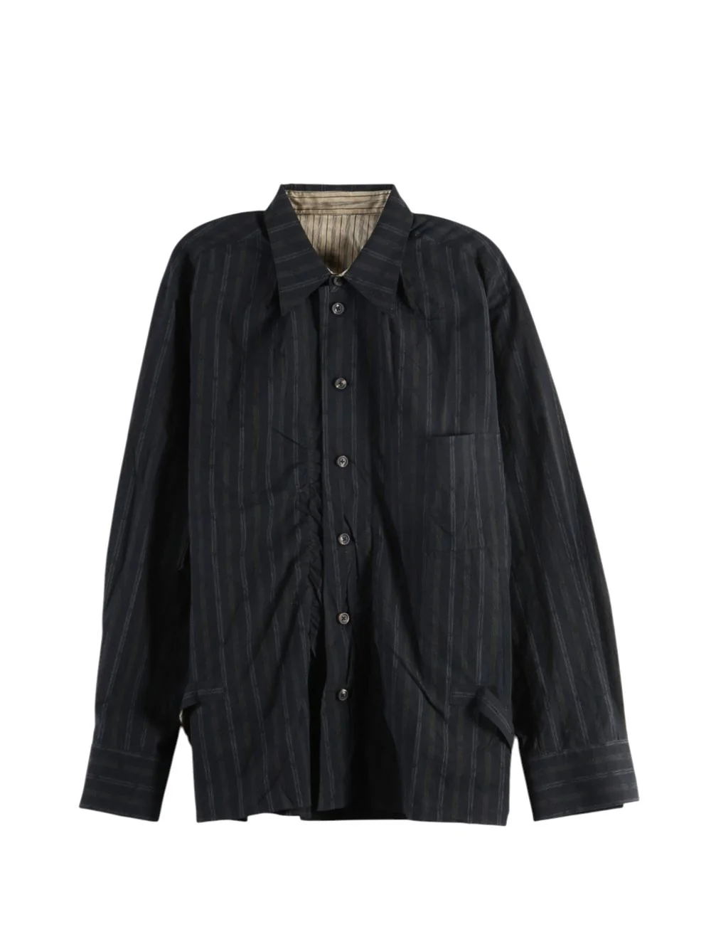 vertical-stripe ruched shirt - 1