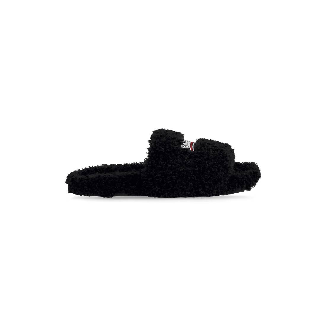 Women's Furry Slide Sandal in Black/white/red - 1
