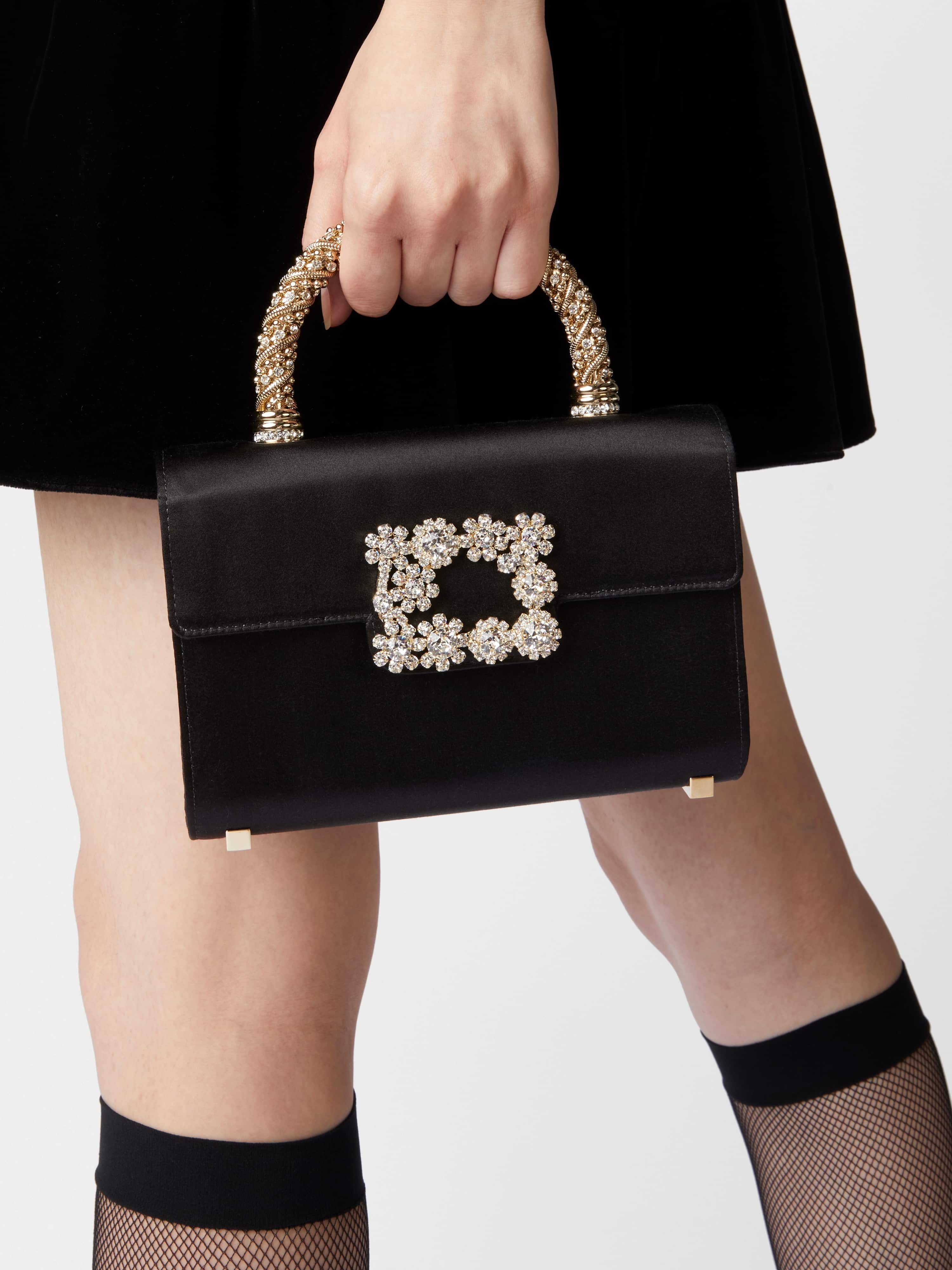 ハンドバッグ ROGER VIVIER Flower rhinestone jewel buckle satin bag Jewel Efflorescence Mini Bag in satin Pink Woman
