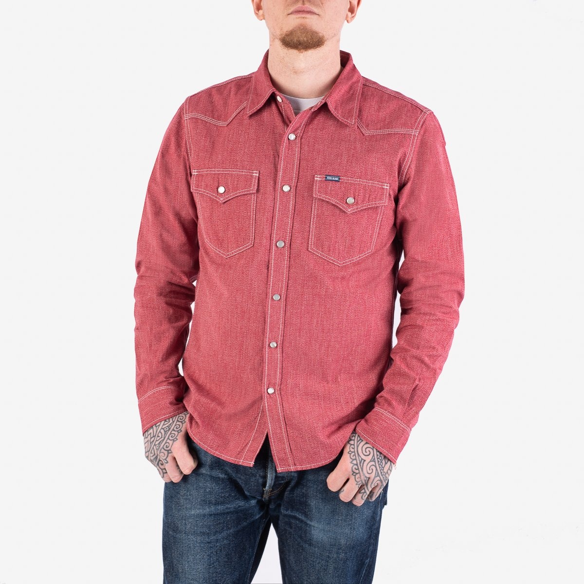 IHSH-289-RED 10oz Mock Twist Selvedge Chambray Western Shirt - Red 'The Salt and Cayenne' - 2