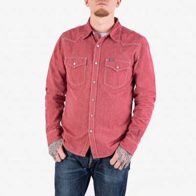 Iron Heart IHSH-289-RED 10oz Mock Twist Selvedge Chambray Western Shirt - Red 'The Salt and Cayenne' outlook