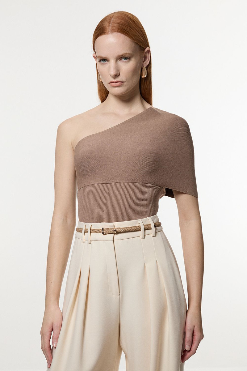Compact Rib Stitch Knitted One Shoulder Top 1