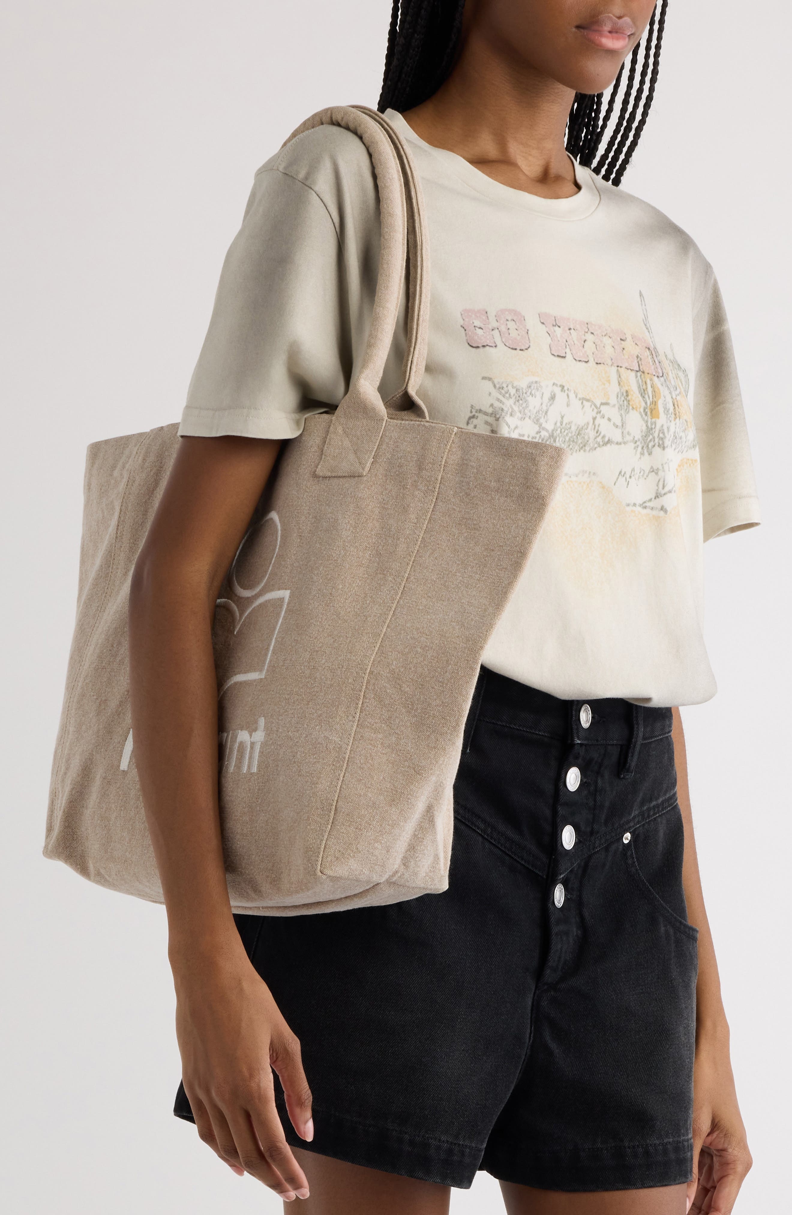 Isabel Marant Small Yenky Embroidered Logo Tote in Beige at Nordstrom - 9