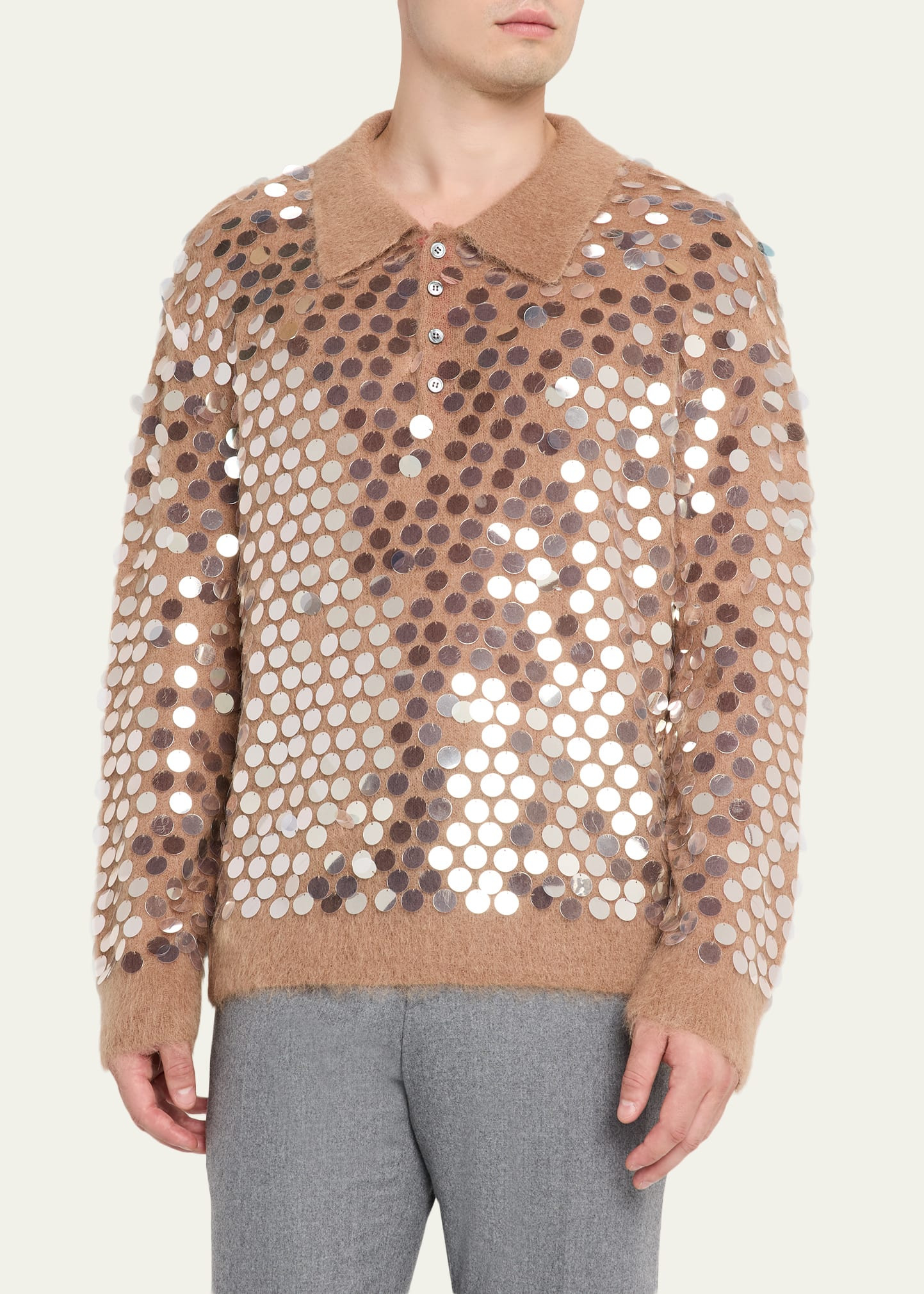 Men's Sequined Mohair-Blend Polo Sweater - 4