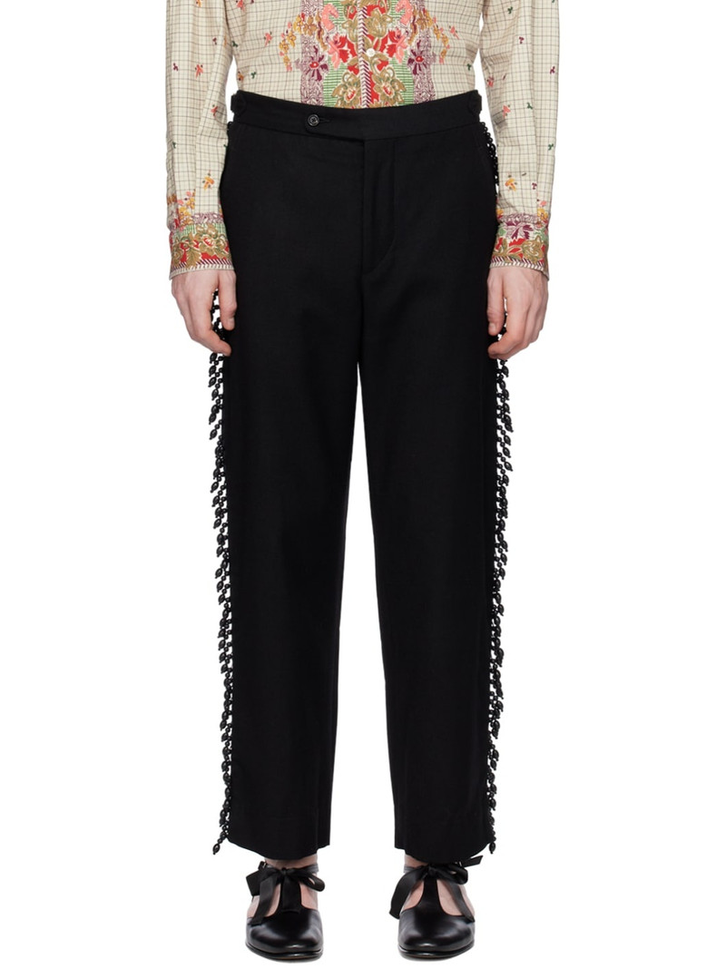 Black Beaded Fringe Trousers - 1