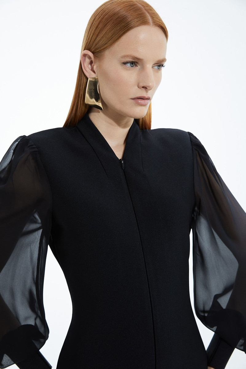 KAREN MILLEN Petite Figure Bandage Figure Form Zip Detail Chiffon Sleeve Knit Dress outlook