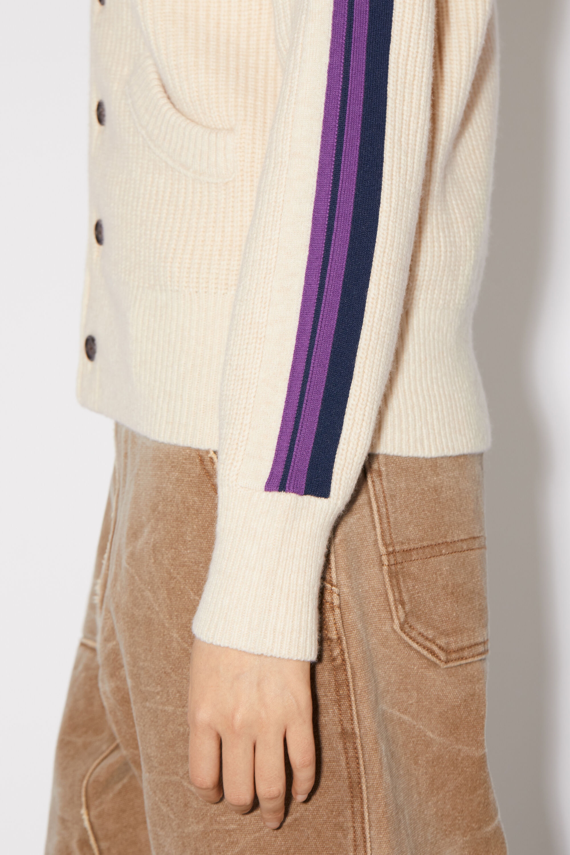 Crew neck cardigan - Oatmeal melange - 4