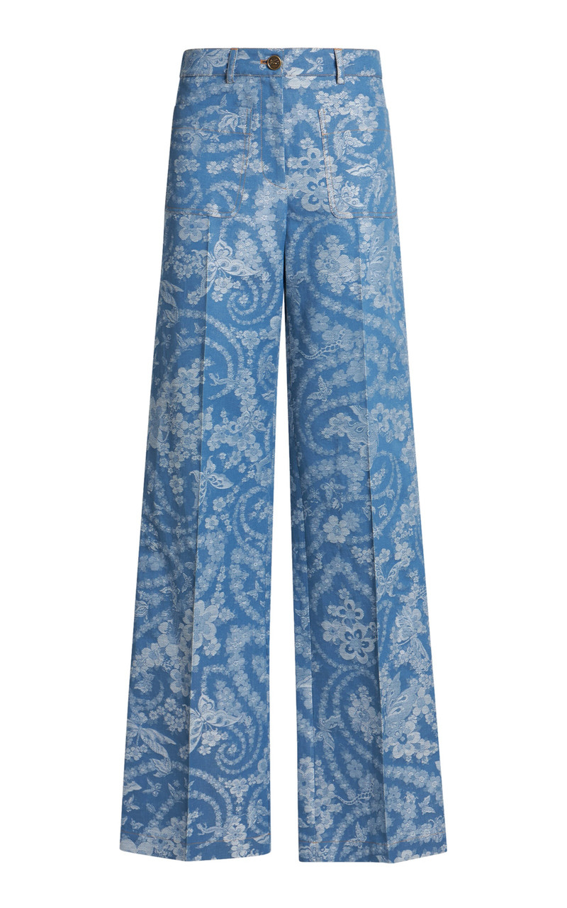 Printed Cotton Wide-Leg Pants blue 1