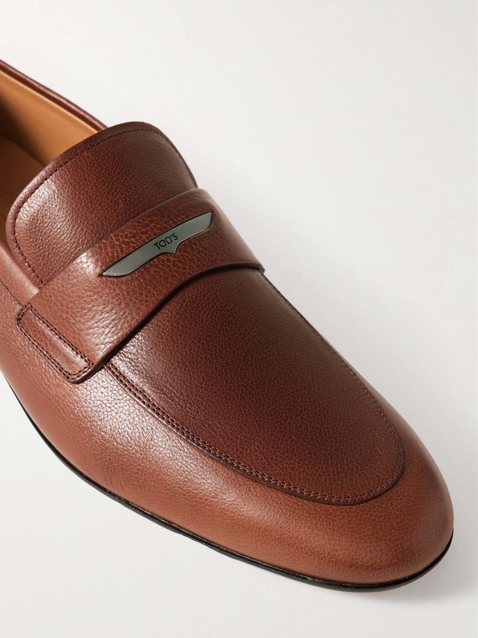 Logo-Embellished Full-Grain Leather Penny Loafers Brown - 5
