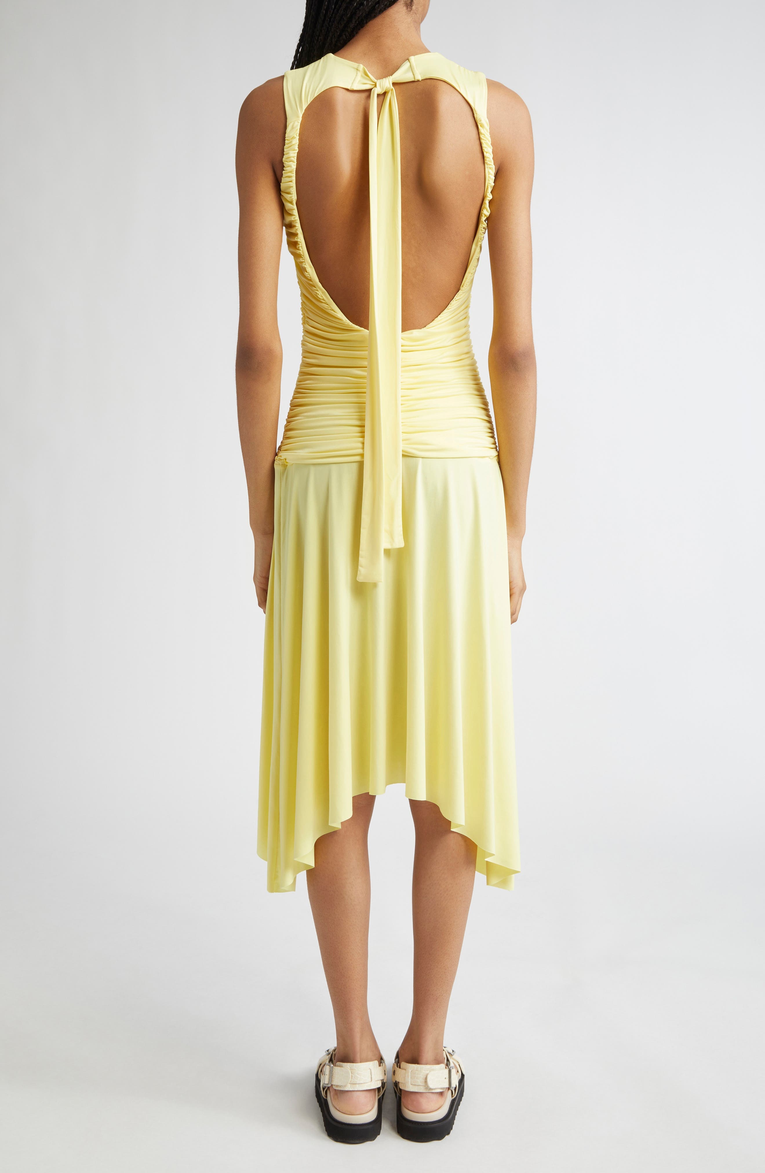 Siedrés Nuina Ruched Open Back Jersey Midi Dress in Yellow at Nordstrom - 2