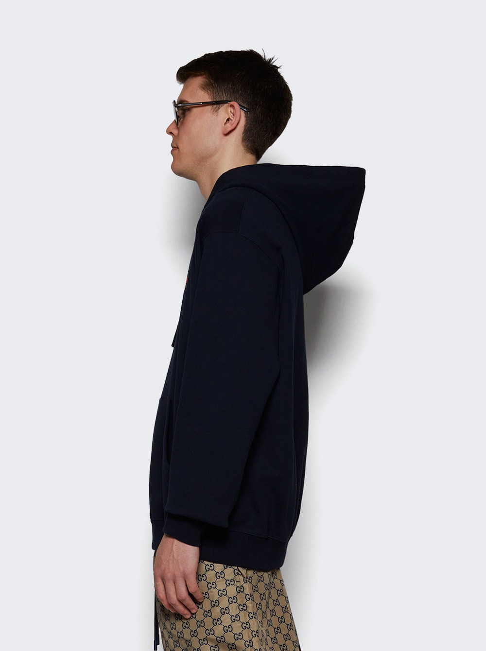 Printed Cotton Jersey Hooded Sweatshirt Dark Blue - 3