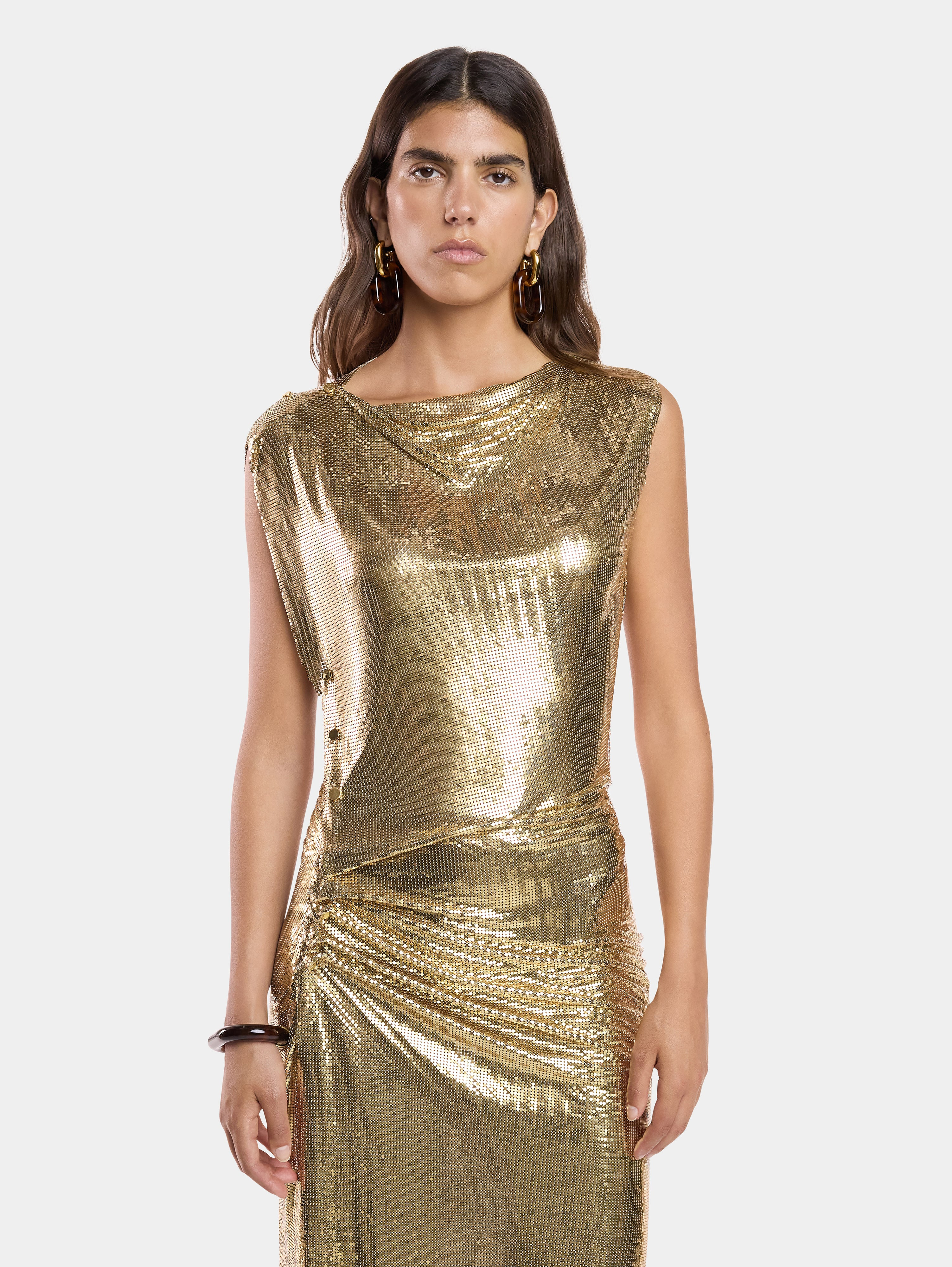 GOLD CHAINMAIL DRAPÉ PRESSION DRESS - 3