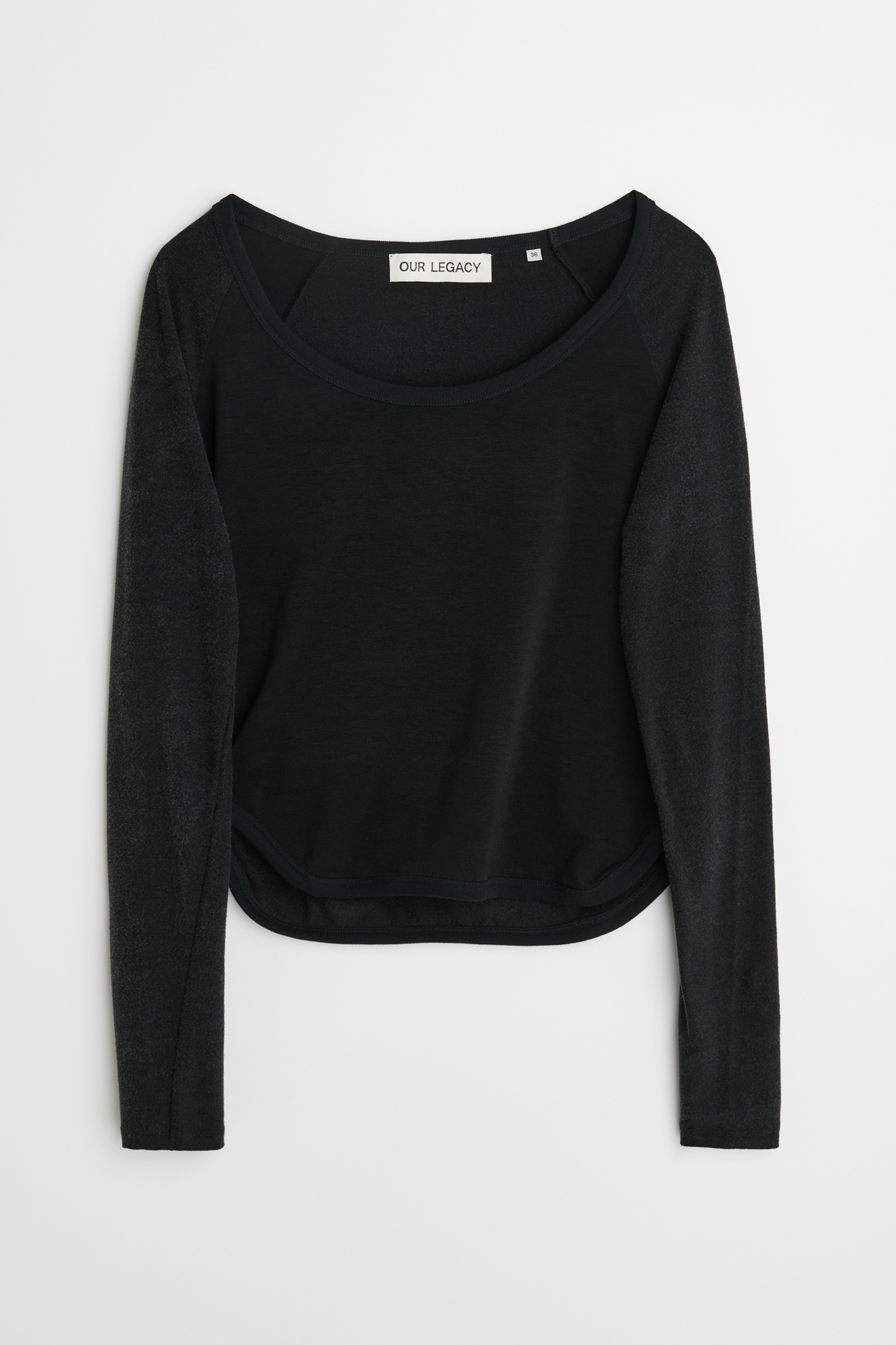 Deep Neck Longsleeve Black Antiqued Cotton - 1