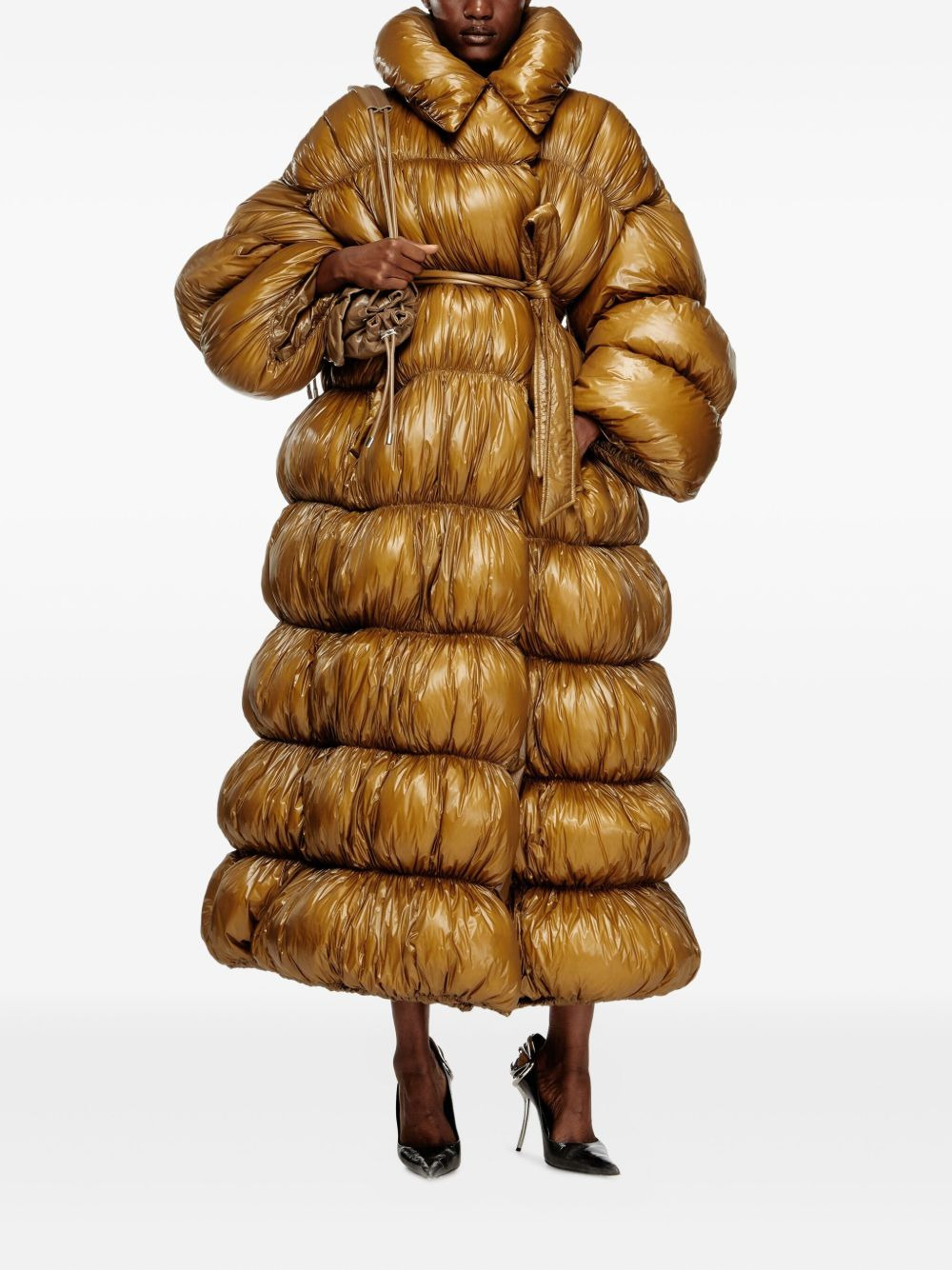 quilted belted long coat - 2