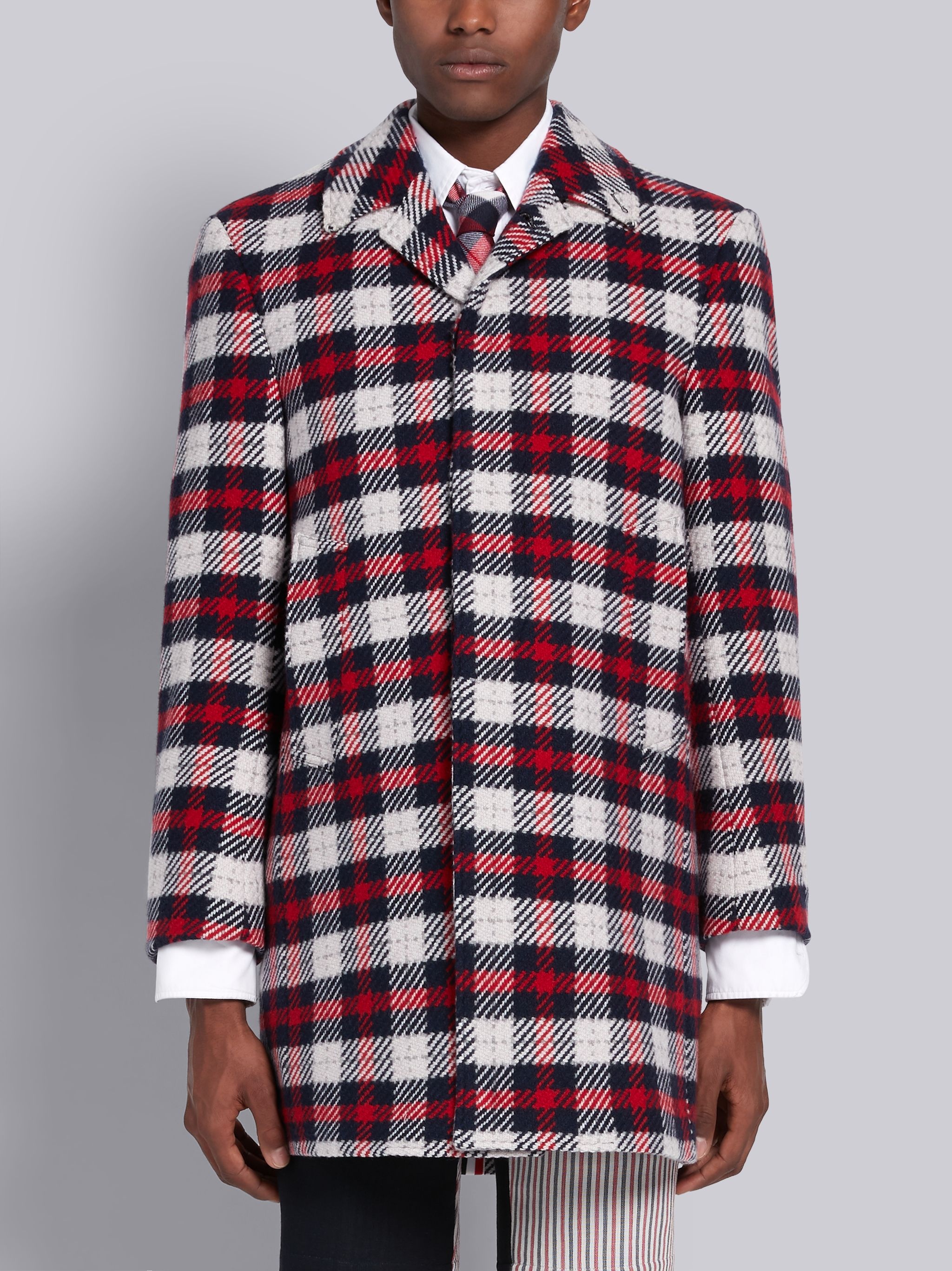 tartan-check tweed cashmere overcoat - 1