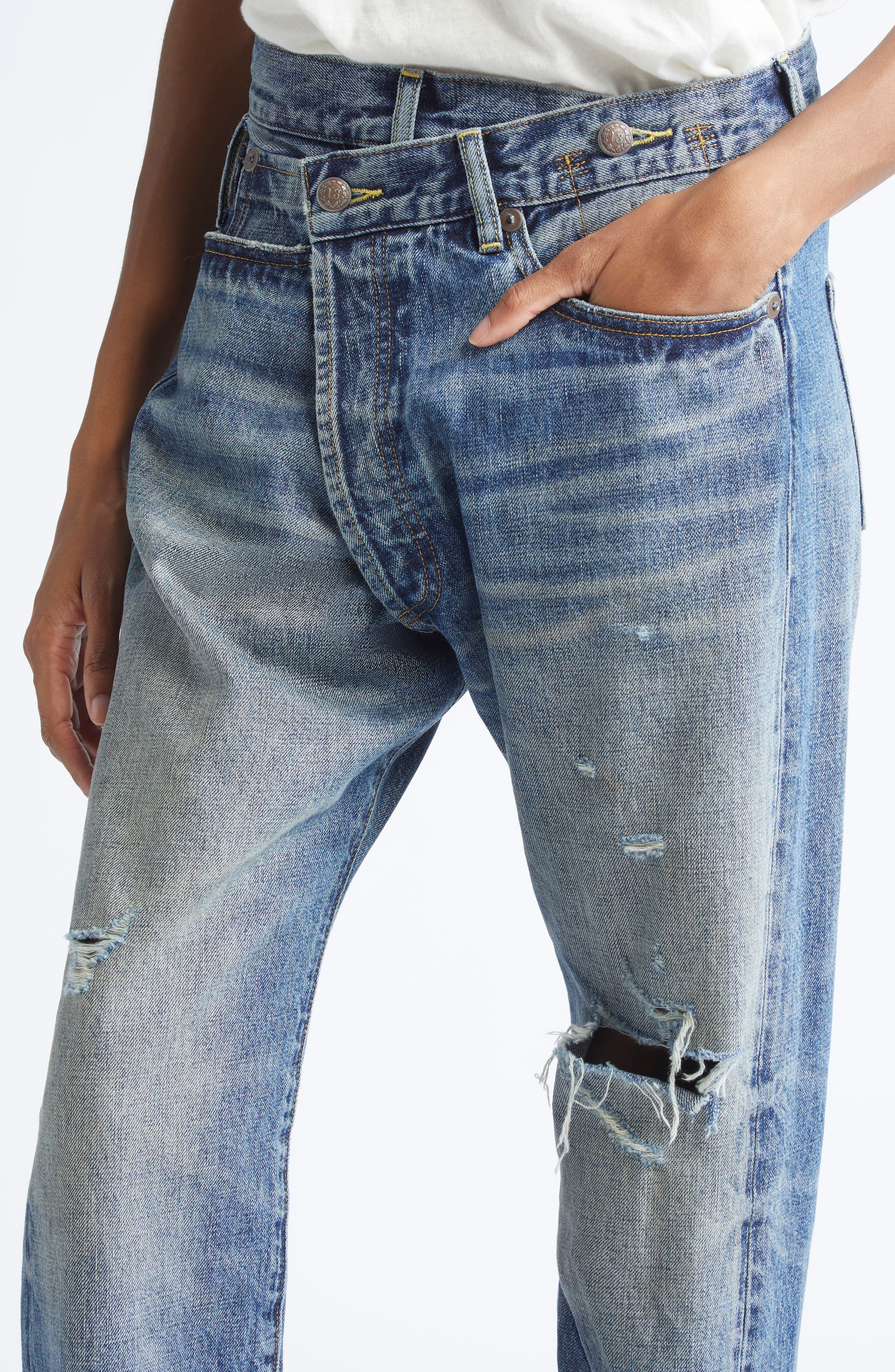 R13 Crossover Ripped Knee Straight Leg Jeans in Leo Blue at Nordstrom - 5