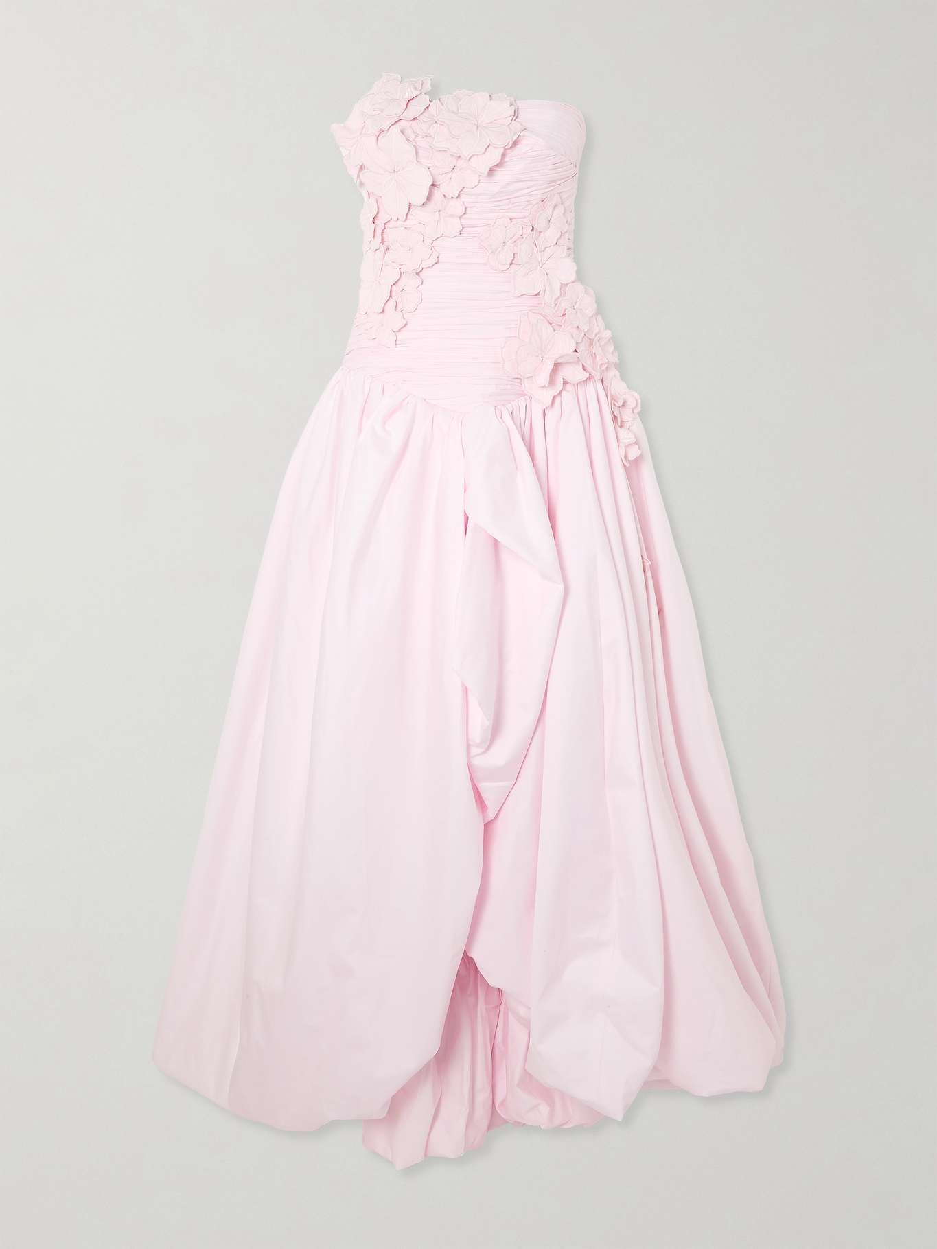 Splendour strapless appliquéd gathered cotton-poplin gown Pastel pink - 1