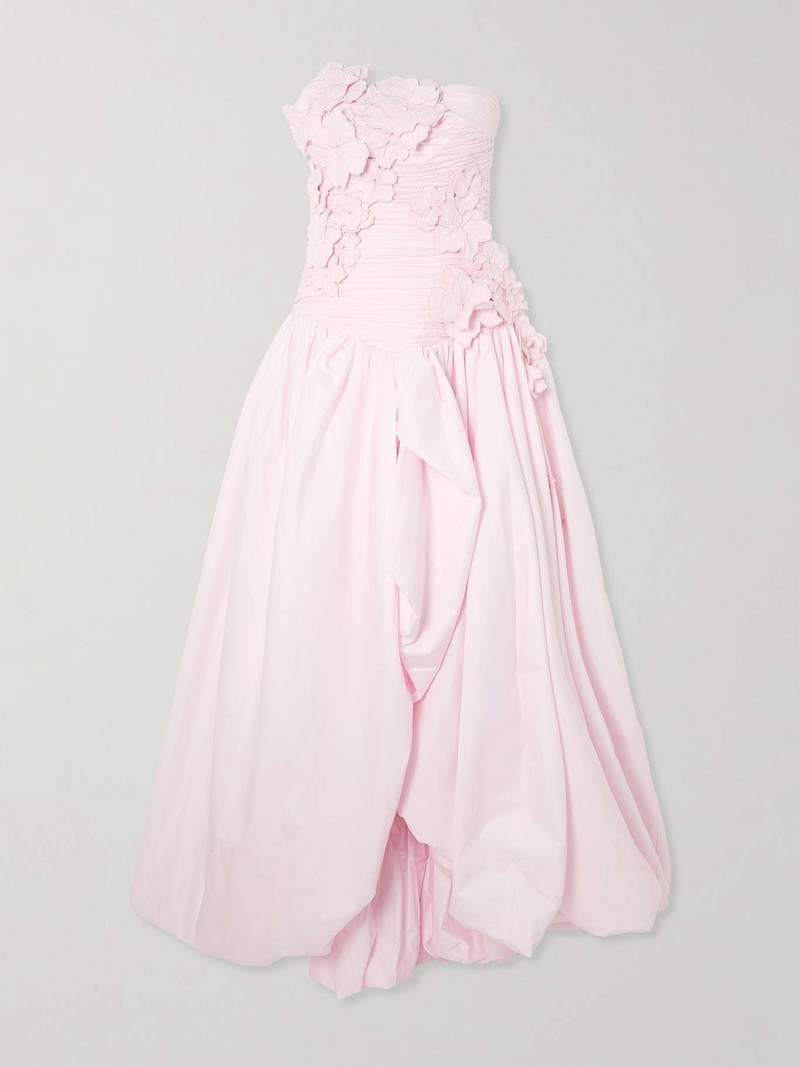 Splendour strapless appliquéd gathered cotton-poplin gown Pastel pink 1