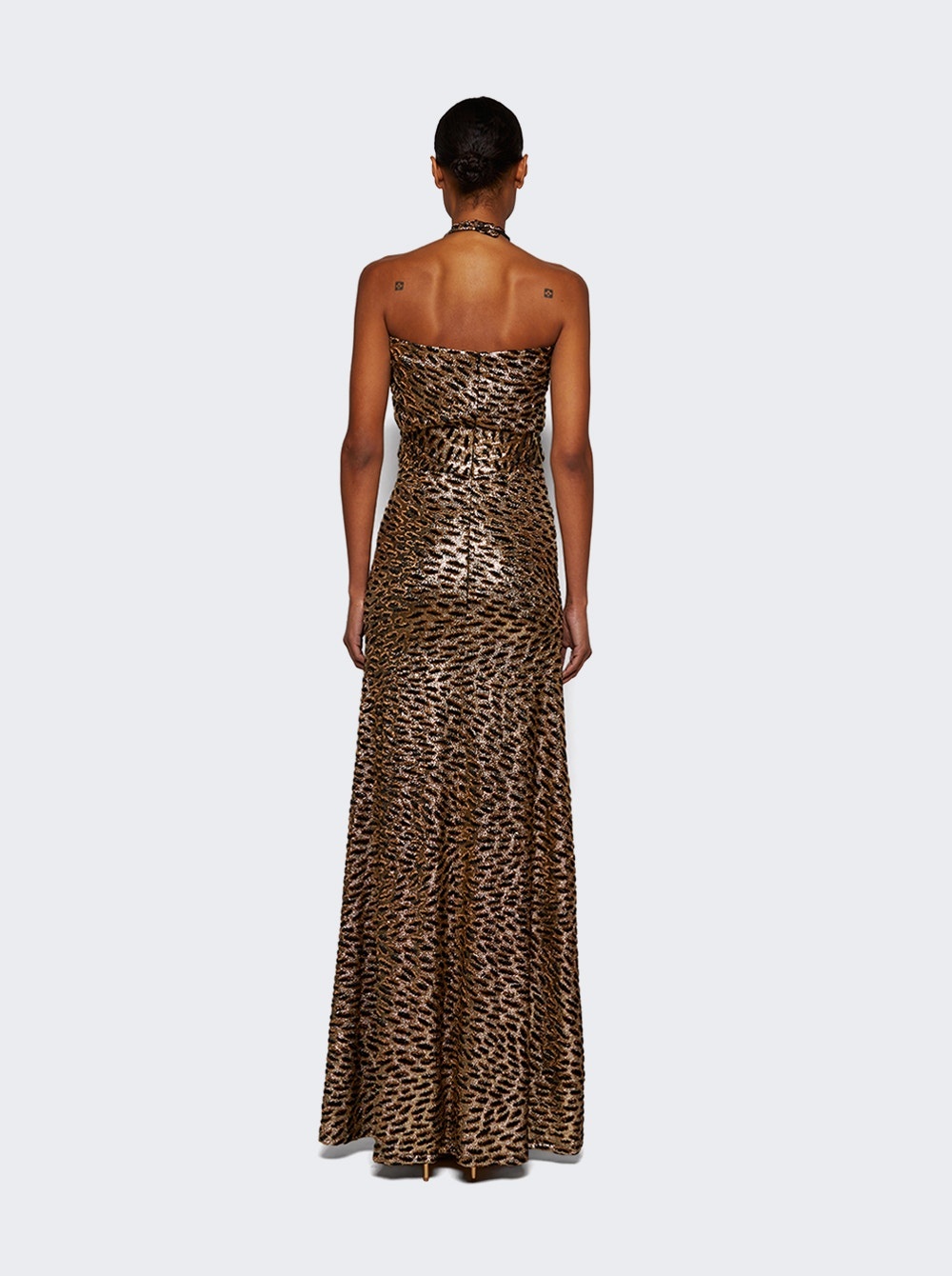 Chain Halter Neck Gown Tiger Lurex - 5